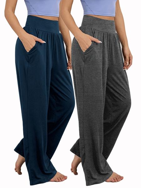 Sporty Women's Solid Color Pocket Joggers, Casual Sport Wide Waistband Trousers for Outdoor Workout Running, Summer Airport Outfit 2024, Ladies Sportswear Lounge Outfit for All Seasons