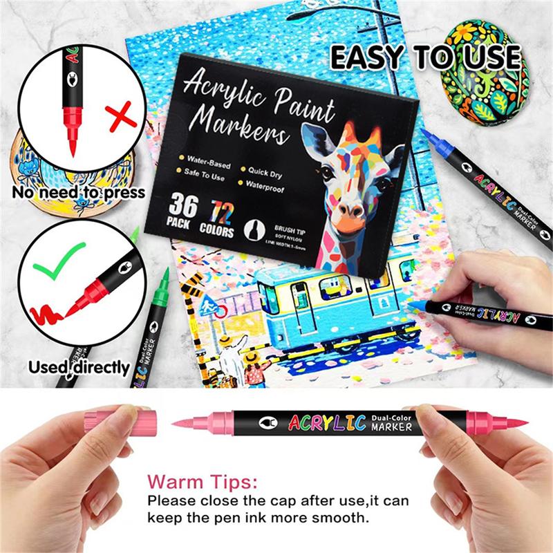 24/48/72 Color Acrylic Paint Markers, Acrylic Painting Pen, Dual Brush Marker Pen Set, Artist Fine and Brush Tips, Coloring Books, DIY Crafts, Christmas Gift