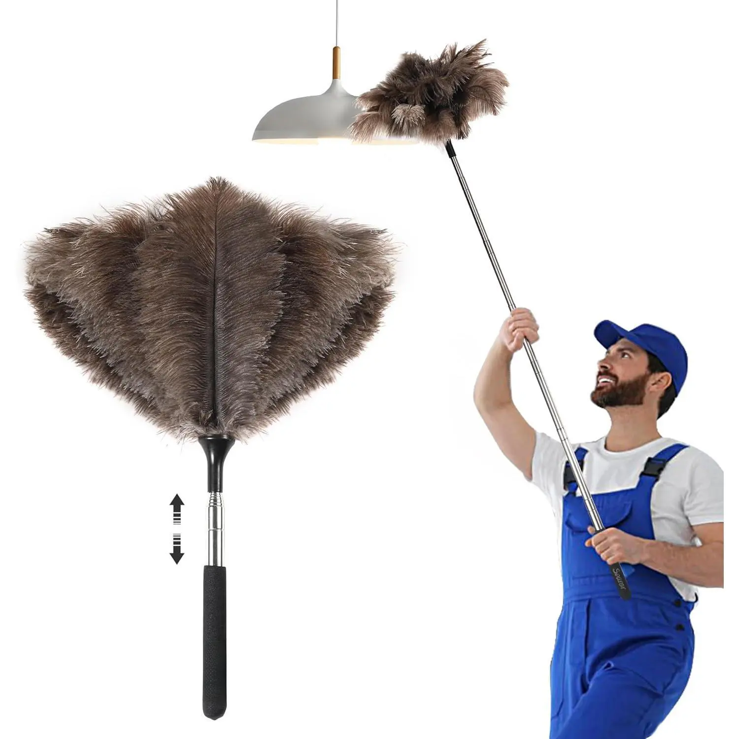 Extendable Ostrich Feather Duster,40inch,Handle Duster for Cleaning