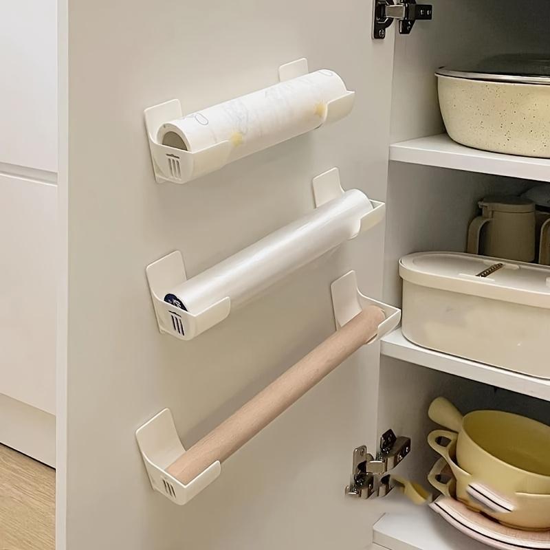 2/4/6pcs of Adjustable White No-Drill Kitchen Storage Racks - Multifunctional Plastic Storage Boxes, Suitable for Cling Film, Garbage Bags, Etc. - Space-Saving Side Shelves for Cabinets And Refrigerators