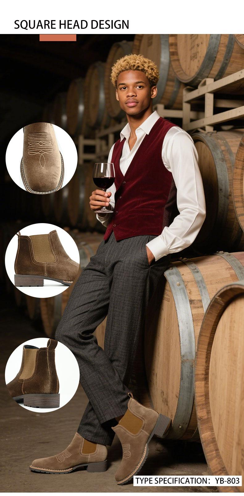 Men's Western Cowboy Boots, Square Toe Chelsea Boots And Bare Cowboy Boots, Men's Casual Retro Fashion Boots, Brown