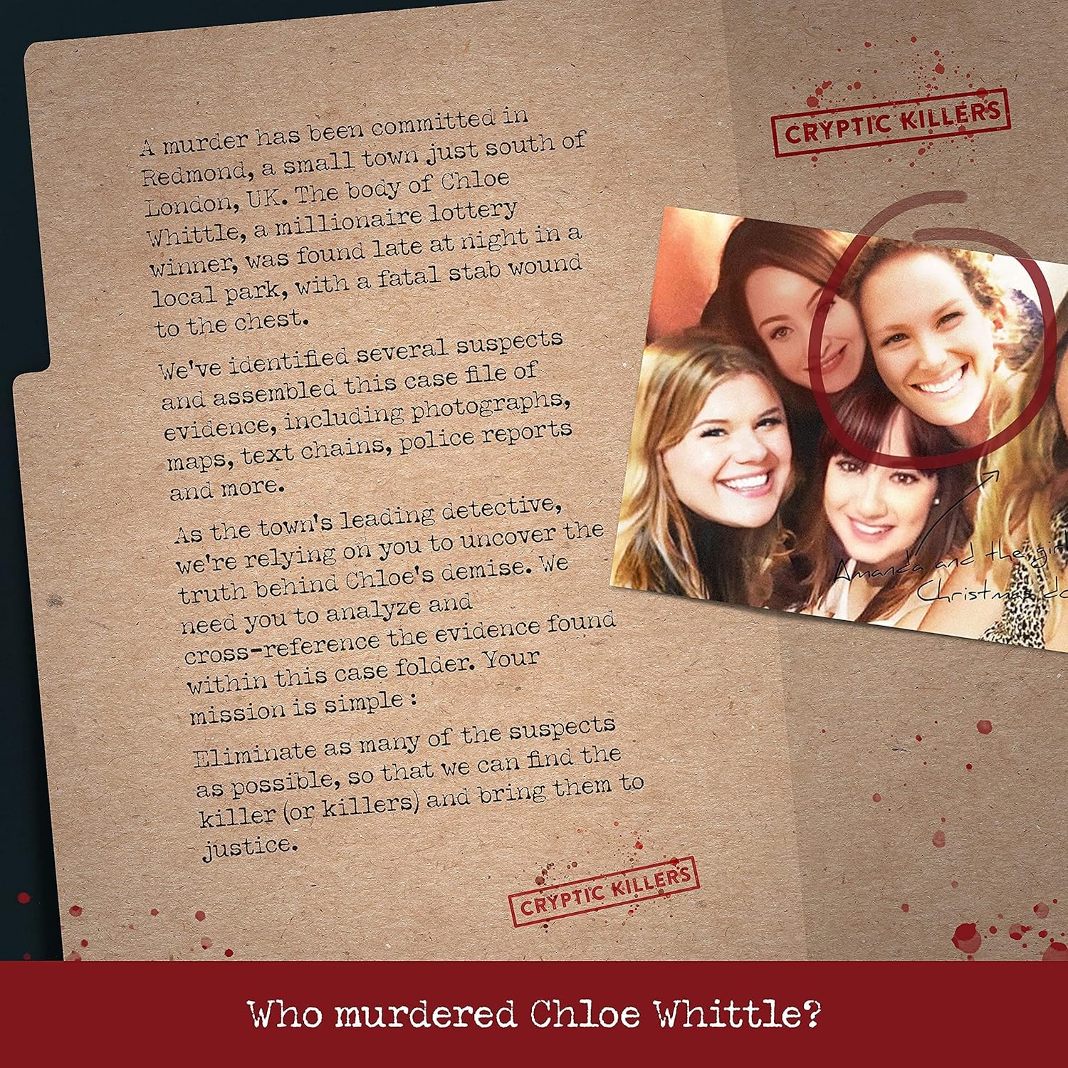 Immersive Scenario Scripted Murder Game-card game-Cryptic Killers Unsolved murder mystery game - Cold Case Files Investigation Detective clues/evidence - Solve the crime - For individuals, date nights & party groups - Murder of a millionaire