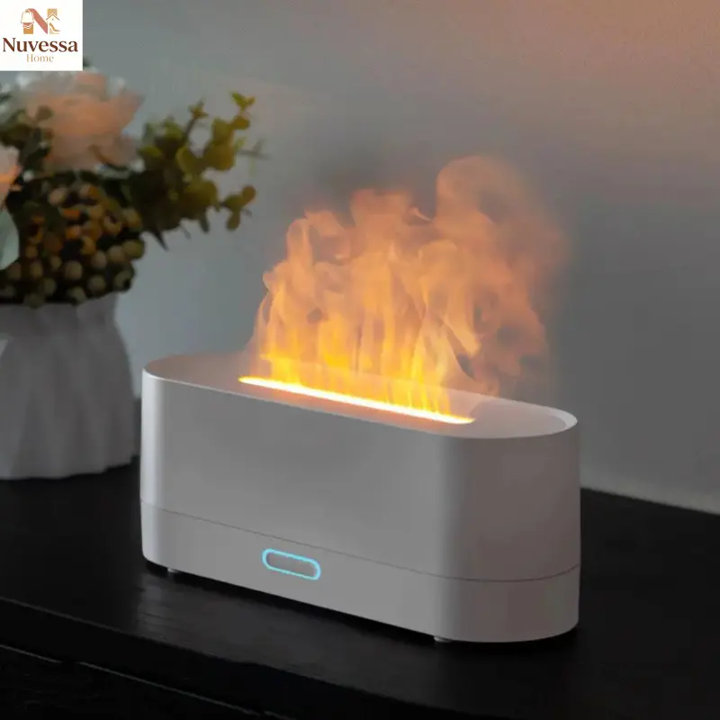 NUVES 160ML Flame-Effect Aroma Diffuser, Portable USB-Powered Desktop Diffuser, Air with 7-Color LED Light Home and Office, Diffusers, Desktop Room