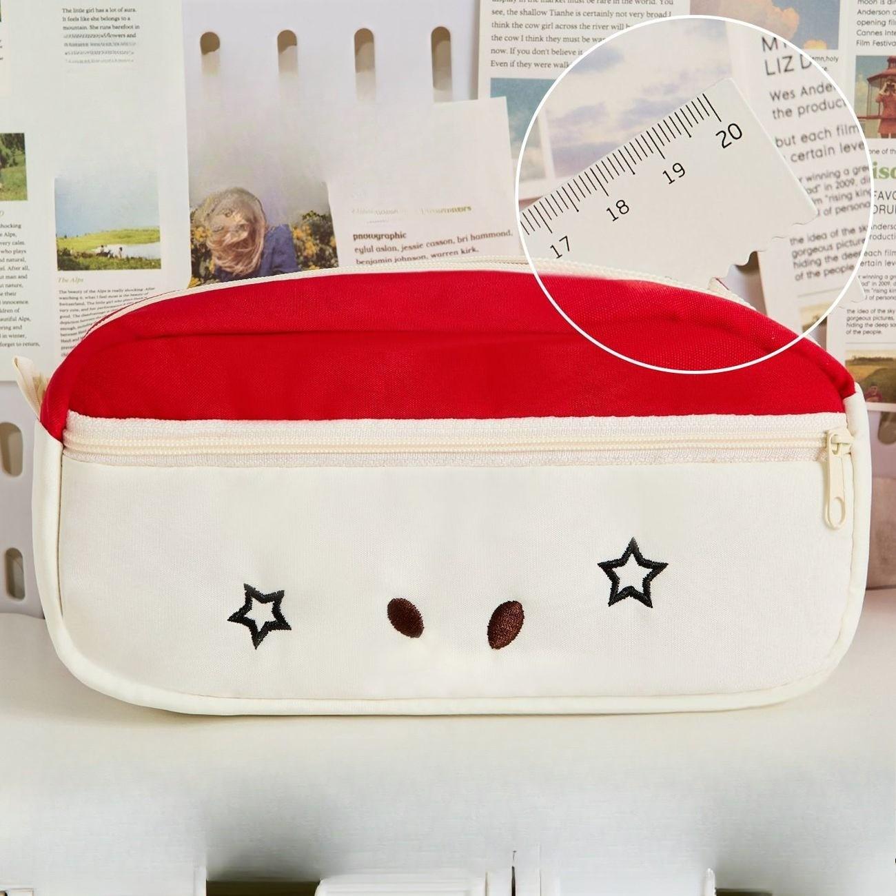 Apple Cat Embroidery Pen Bag, High-Quality Student Stationery Box with Excellent Appearance, Simple and Large Capacity Pencil Box