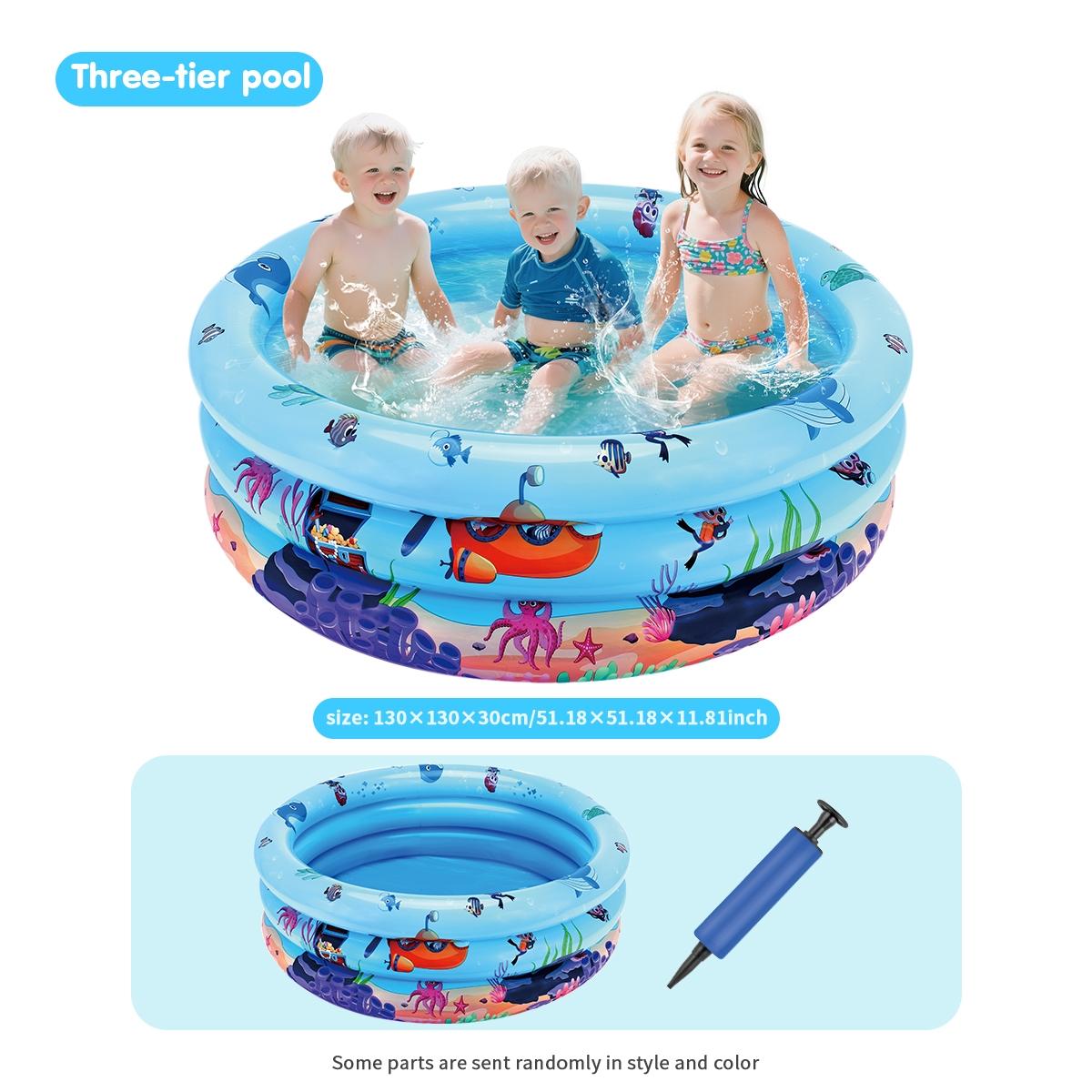Inflatable Swimming Pool Ocean Animal Pattern Triple Ring Thickened Family Water Play Fishing Multi-Functional Best Parent-Child Interactive Toy Gift