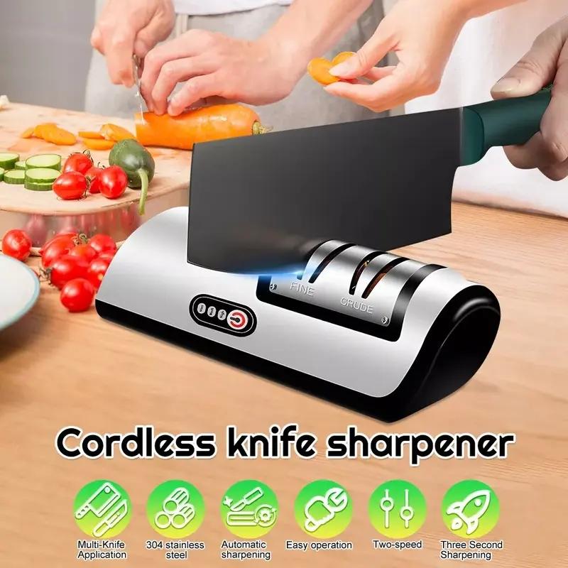 Knife Sharpener Professional 2-Stage Electric Knife Sharpener, Black, Knife Sharpener for a wide range of kitchen knives with quick sharpening and polishing functions for easy use.