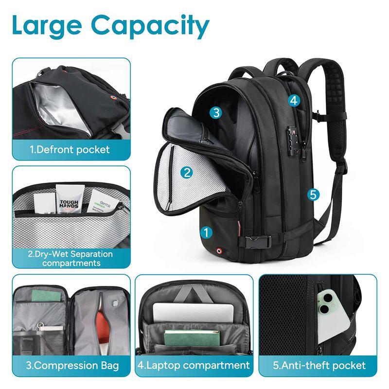 Kabaqoo Airback Vacuum Seal Compression Travel Backpack 60L Expandable Vacpack Water Resistant TSA Lock Airbag Black (Electric AirPump included)  travel accessories travel essentials Outdoorfun