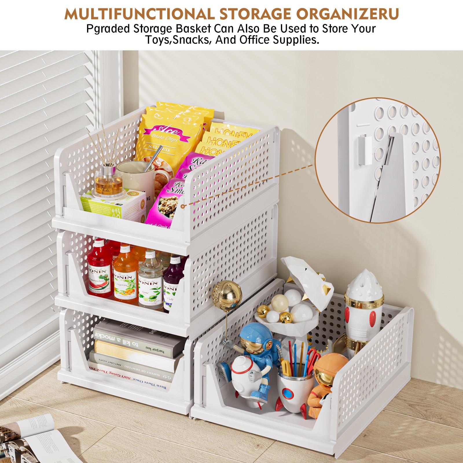 10 Packs Stackable Closet Storage Basket, Multifunctional & Foldable Closet Organizer for Bathroom Kitchen Laundry Room Wardrobe Storage, Space-Saving Clothes Storage Drawer Organizer, White