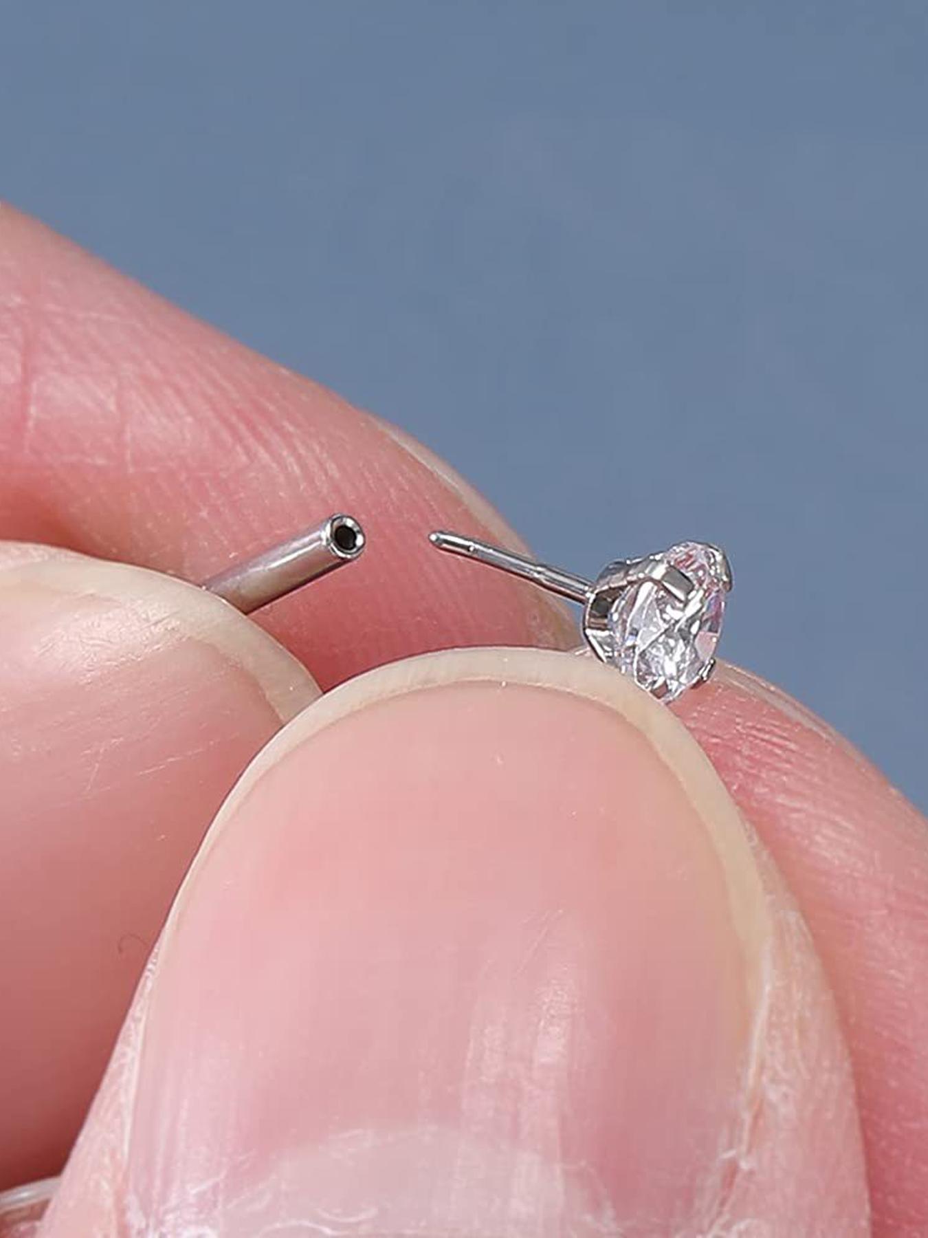 Titanium Earrings Flat Back Implant Grade Titanium Nose Stud Threadless Flat Back Earring Stud 20g 18g 16g Hypoallergenic Silver Cartilage Earrings for Women Surgical Steel Forward Helix Conch Tragus Piercing Jewelry Lip Labret Jewelry Push in