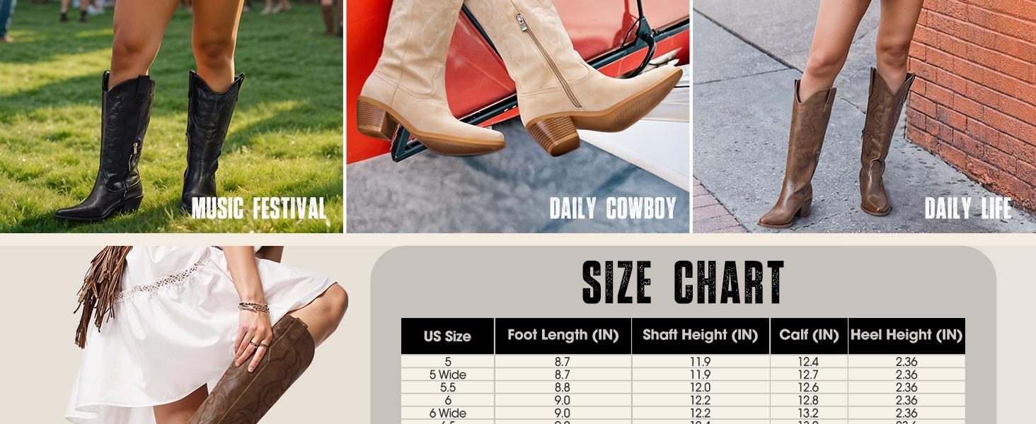 【Valentine's Day Gift】Western Cowboy Boots for Women - Wide Calf Knee High Cowgirl Boots with Classic Embroidered, Slip On Pointed Toe Chunky Heel Fashion Retro Classic Pull On Tall Boot for Girls Ladies Fall Winter Brown fall boots