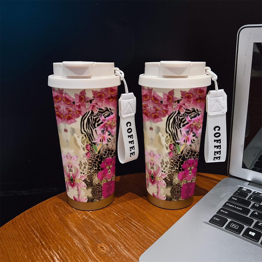 Abstract Leopard Print Coffee Cup, Portable Dual Drink Insulated Tumbler, Keeps Warm/cold, Stylish, Ideal for Office, Travel, Sports, Golf