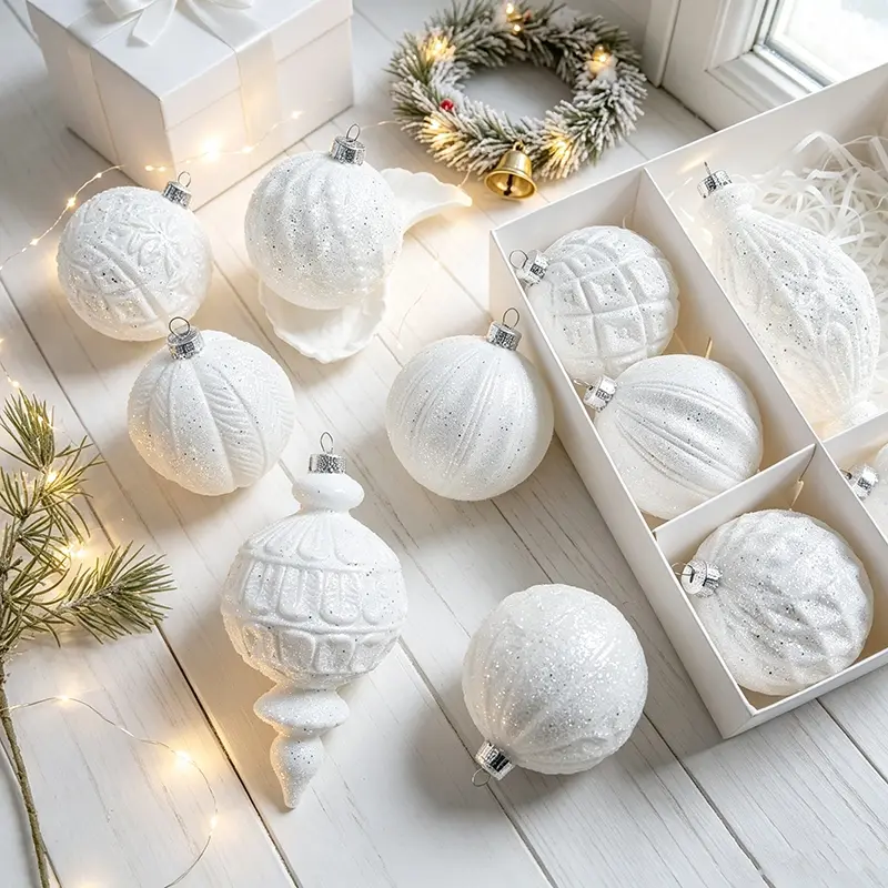 10 white Christmas tree decoration balls, adorned with silver sequins, are luxurious and high-end, suitable for home, garden, mall, and party decorations, and can also be used for Christmas tree decoration and can be freely customized for DIY projects.