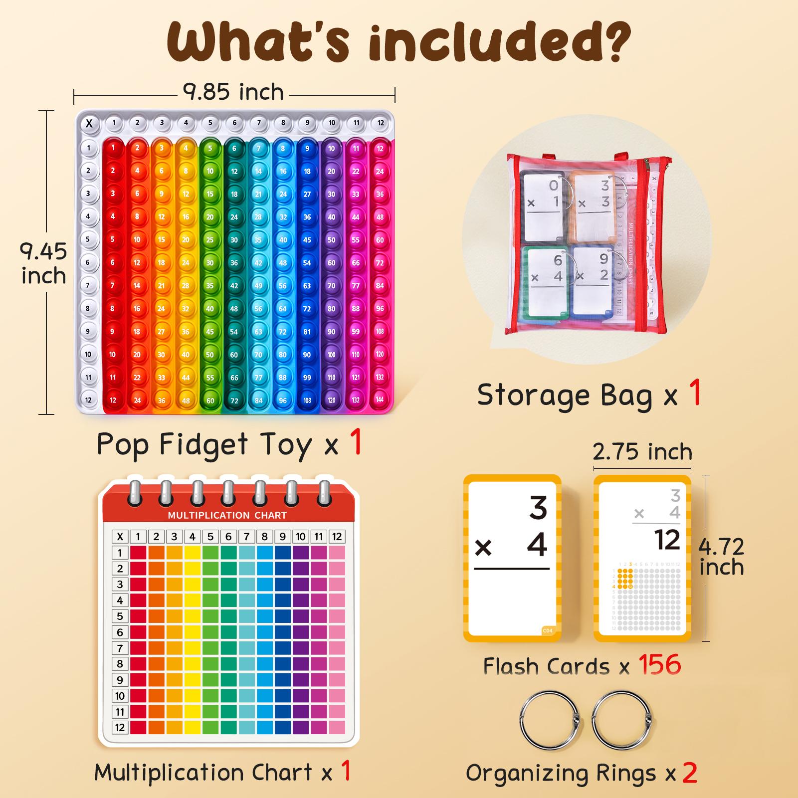 JoyCat Math Fidget Toys, Math Game with Addition, Subtraction, Multiplication, Division Flash Cards or Time Table, Math Flash Cards + Pop Fidget Chart