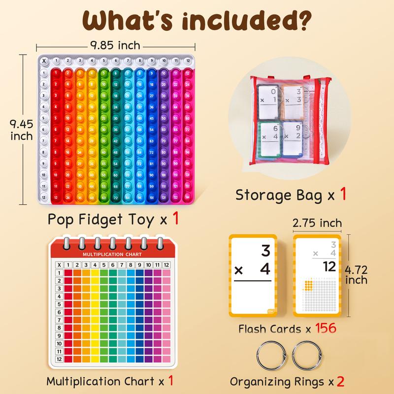 JoyCat Math Fidget Toys, Math Game with Addition, Subtraction, Multiplication, Division Flash Cards or Time Table, Math Flash Cards + Pop Fidget Chart