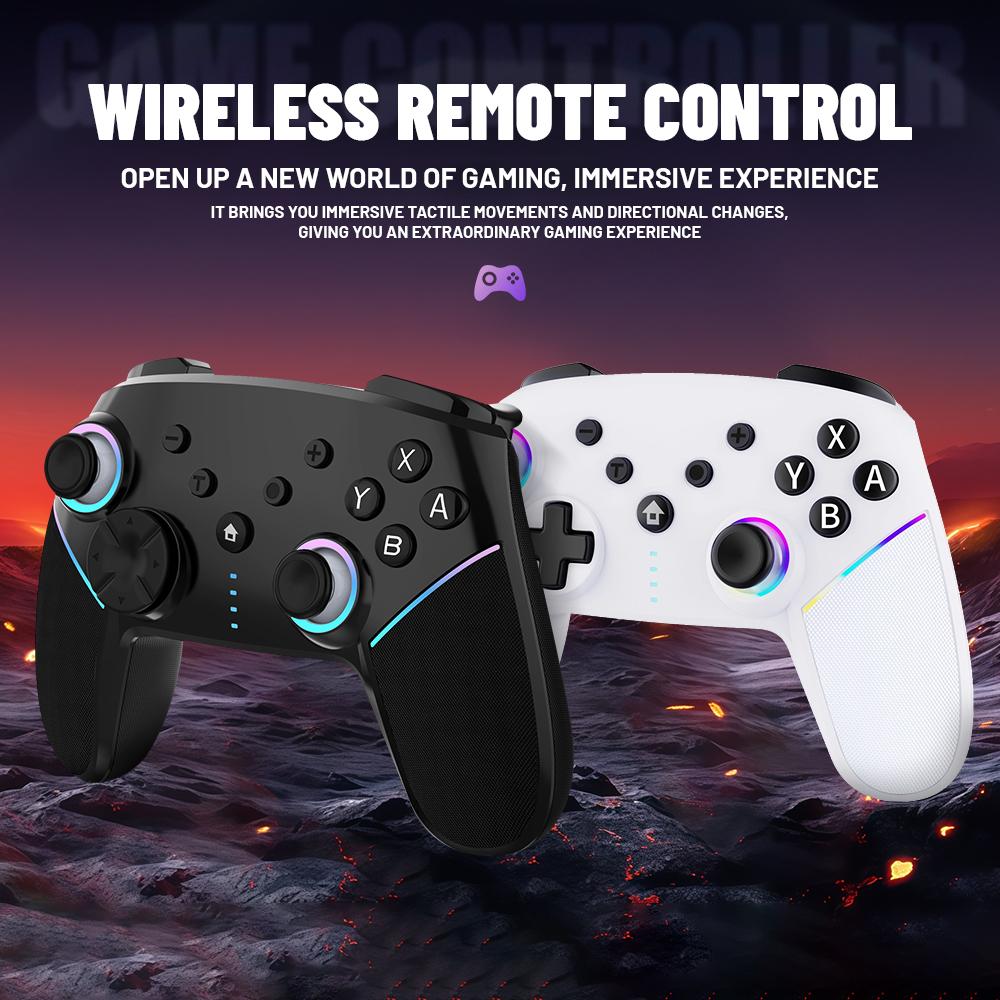 Wireless Bluetooth-compatible Game Controller, Four Vibration Modes, RGB Light Effect, Turbo Function, Six-Axis Gyroscope, Suitable for Switch, PC, Android, and i0S devices, Esports, multifunctional game controller, Wireless Gaming Controller