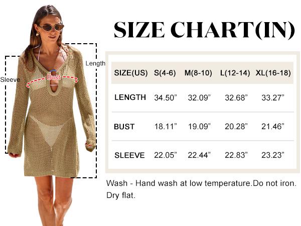 ANRABESS Women Summer Beach Cover Ups Swimsuit Crochet Swimwear Bathing Suit Knit Hollow Out Long Sleeve Pullover Beach Dress