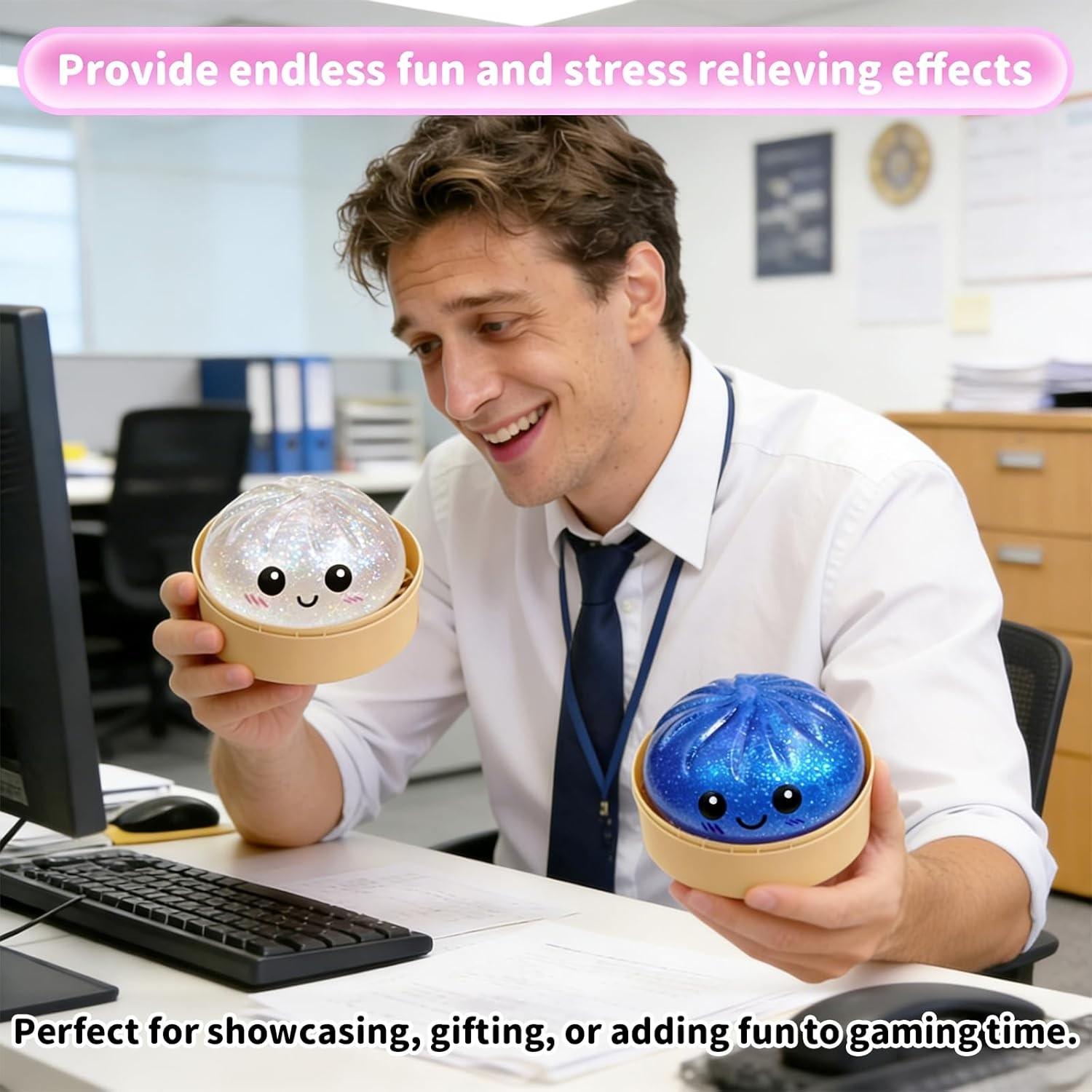 Dumpling Squishies, Mystery Glitter Dumpling Squishies Box, Colorful Dumplings Stress Balls Fidget Sensory Toy, Soft Squeeze Decompression Dough for Anxiety Relief Fidget, Kids Easter Basket Stuffers