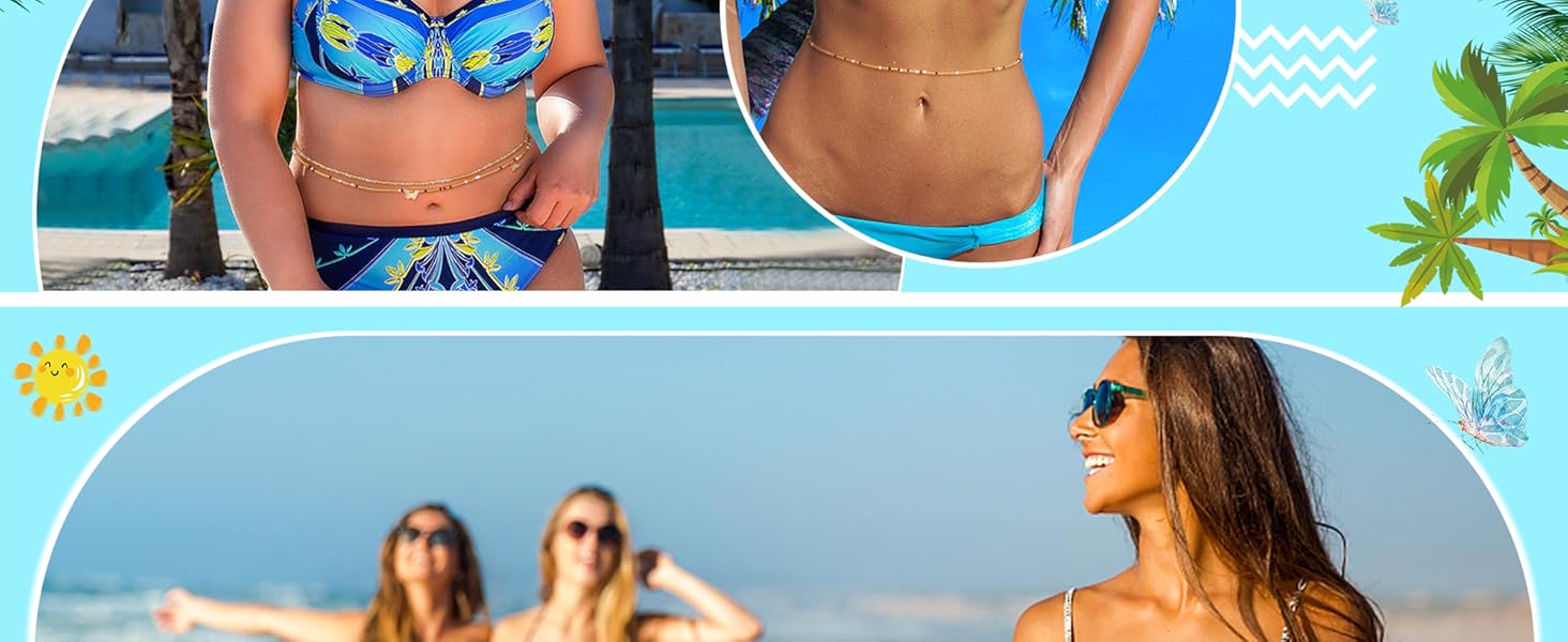 6pcs Waist Beads for Women, African Waist Beads Belly Chain, Elastic Waist Bead, Summer Body Chain, Bikini Jewelry, All Seasons
