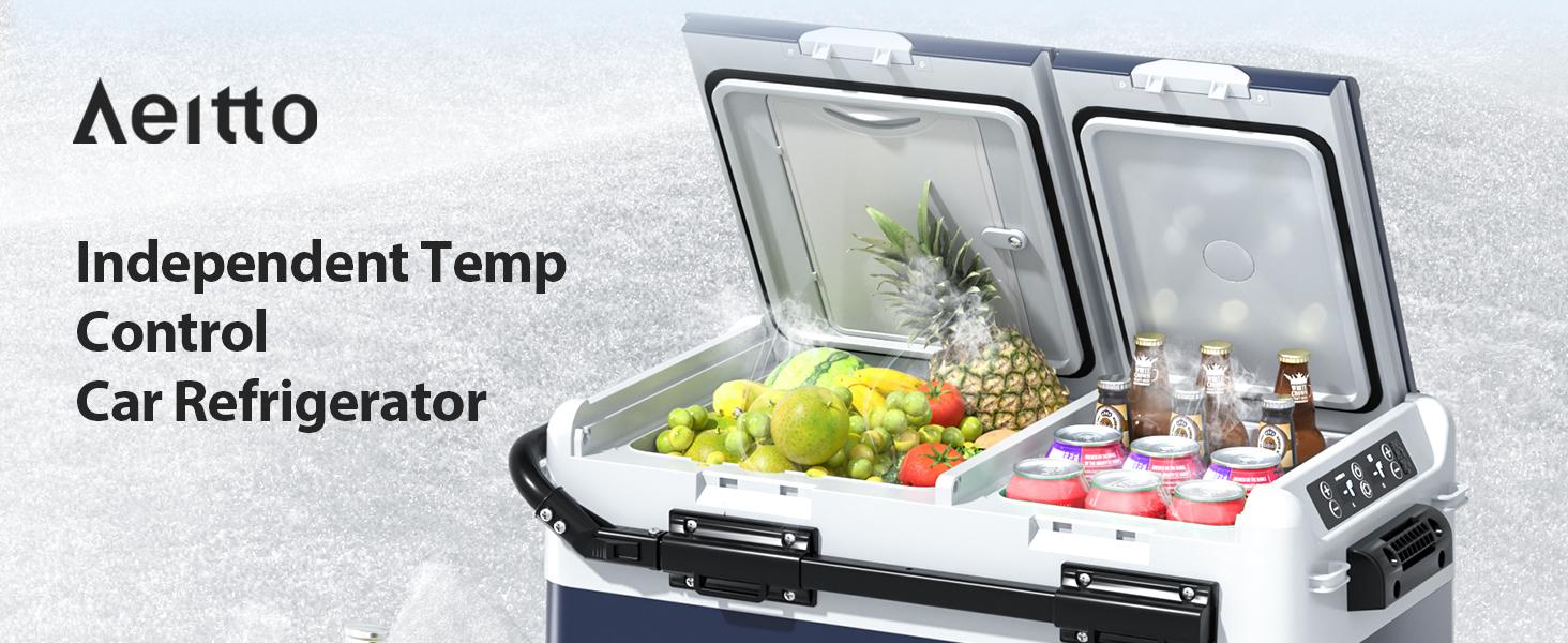 Aeitto 12 Volt Car Refrigerator, 52QT(50L) Dual Zone Portable Car Fridge Freezer -4℉-68℉ Electric Cooler Dual Temp Control Cooling Freezing 12/24V DC & 100-240V AC for Travel, Camping, RV, Road, Home