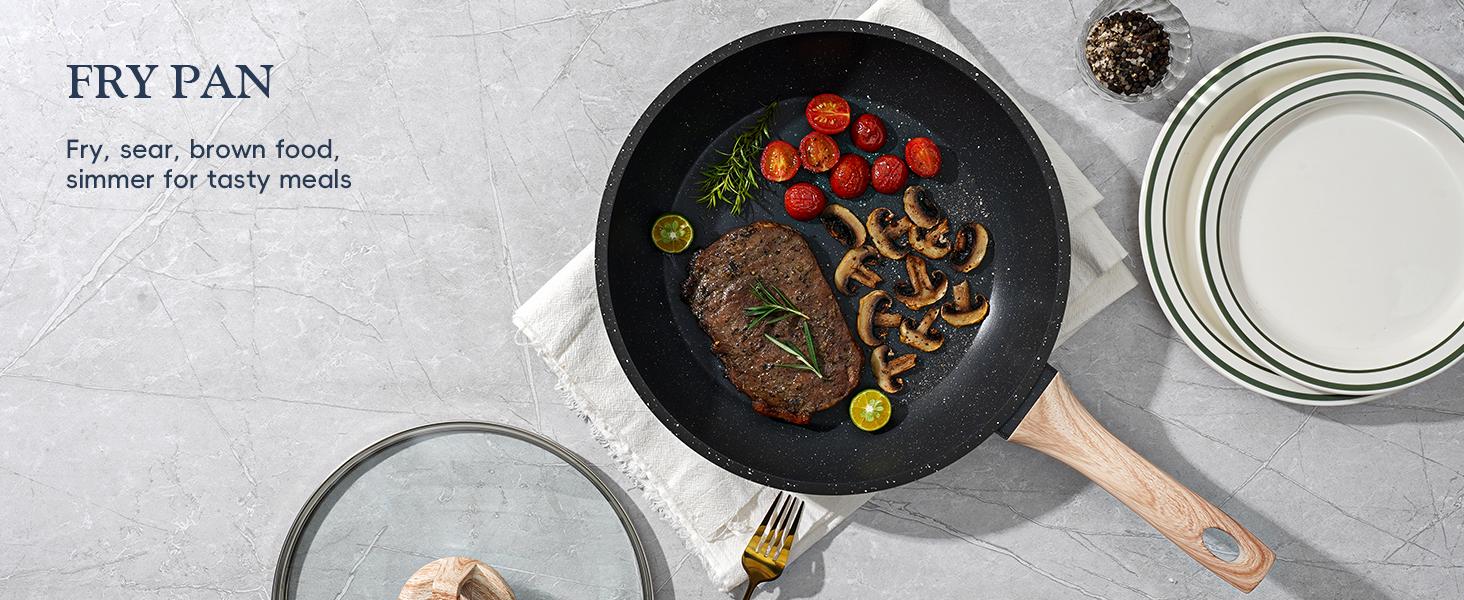 SODAY 12 Pcs Pots and Pans Set Non Stick Kitchen Cookware Sets Nonstick Induction Cookware Black Granite Cooking Set with Frying Pans, Saucepans, Silicone Shovel Spoon & Tongs (NO PFOS, PFOA) dealsforyoudays cookware