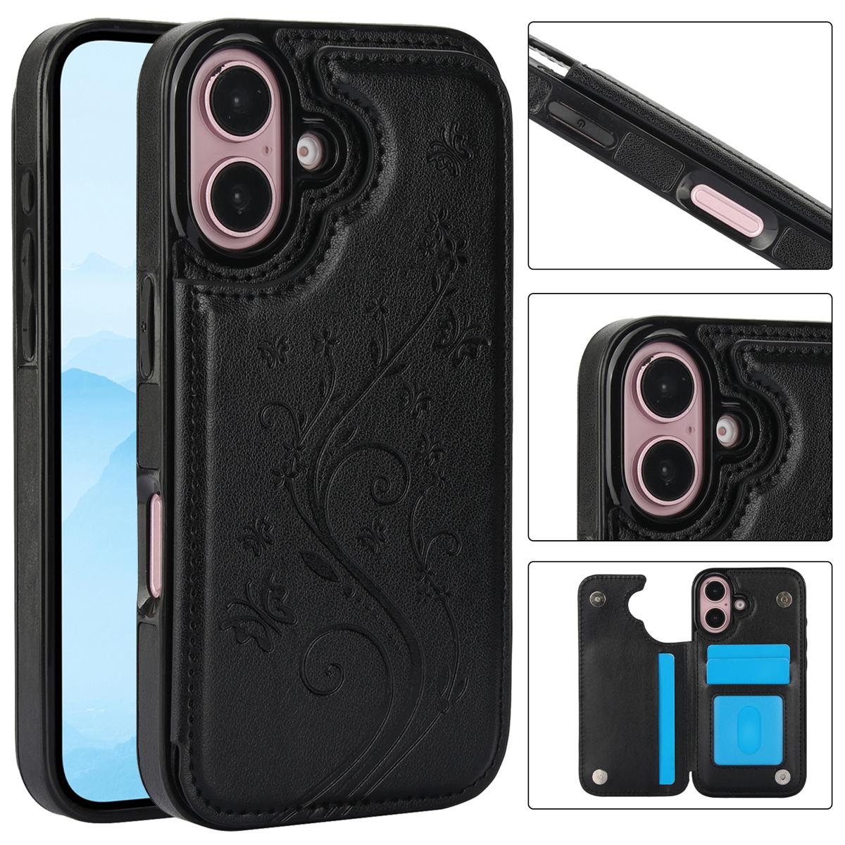 HISTORYOO Card Phone Case For iPhone 17 Pro Max Air 17 16 15 14 13 12 11 Pro Max 16 15 14 Plus/Pro Magnetic Clasp PU-Leather Wallet Card Holder Slot Stand Butterfly Flower Pattern Durable Shockproof Soft TPU Back Cover Rubber Case Autumn Winter Retro Gift