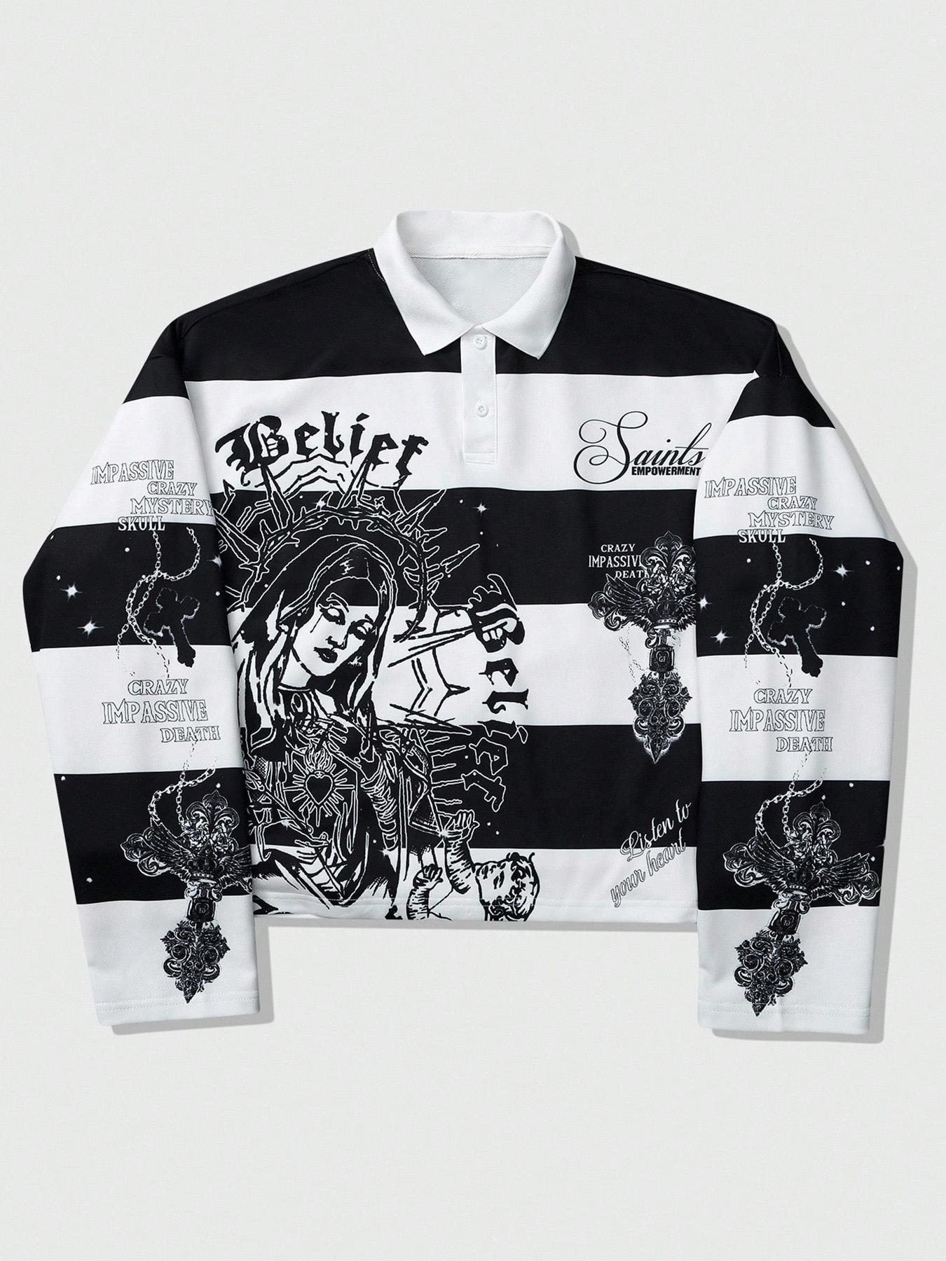 Y2K Cyber Grunge Striped Rugby Fitted Shirt | Oversized Gothic