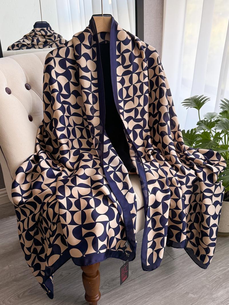 Women's Geometric Print Silk Scarf, Soft Lightweight Shawl for All Seasons, Fashion Accessories for Women & Girls, Casual Soft Shawl