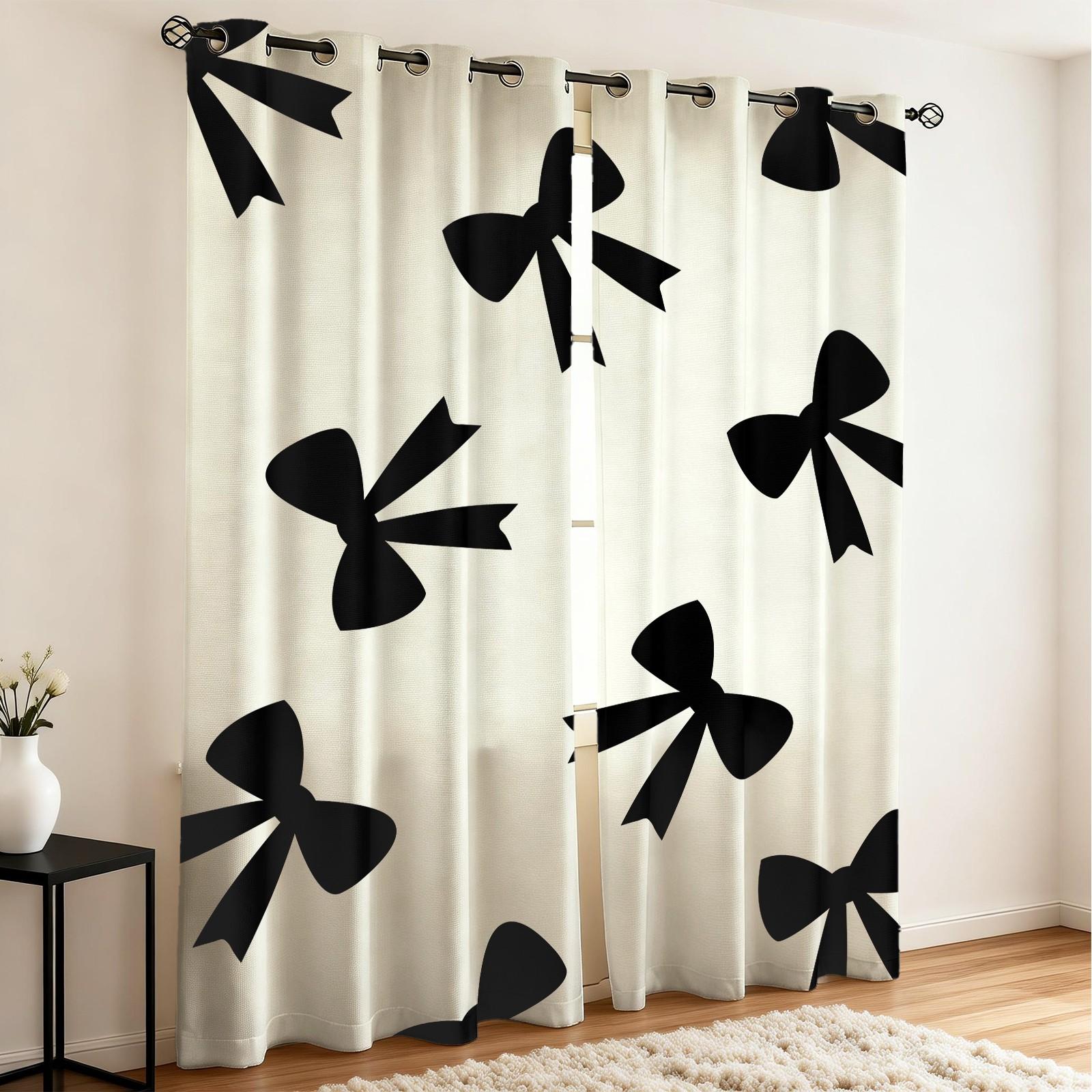 2Pcs INS Style Bow Curtains, Gentle Girly Design, High Shading Smooth Drape, Ideal for Influencer Bedroom Living Room Backdrop Decor