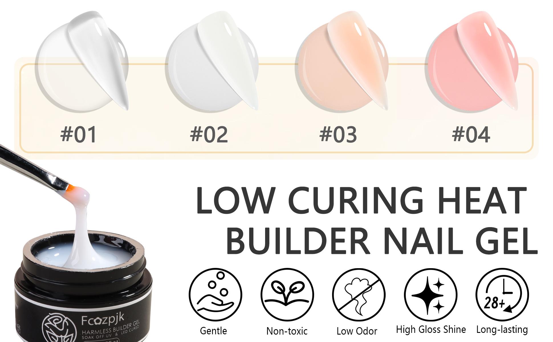 Fcozpjk Builder Gel for Nails, 4Colors Thickening Builder Nail Gel Clear Milky White Nude Pink Nail Strengthener Builder Gel Kit with Brush Pen Soak Off UV Gel Nail Extension Manicure Supplies
