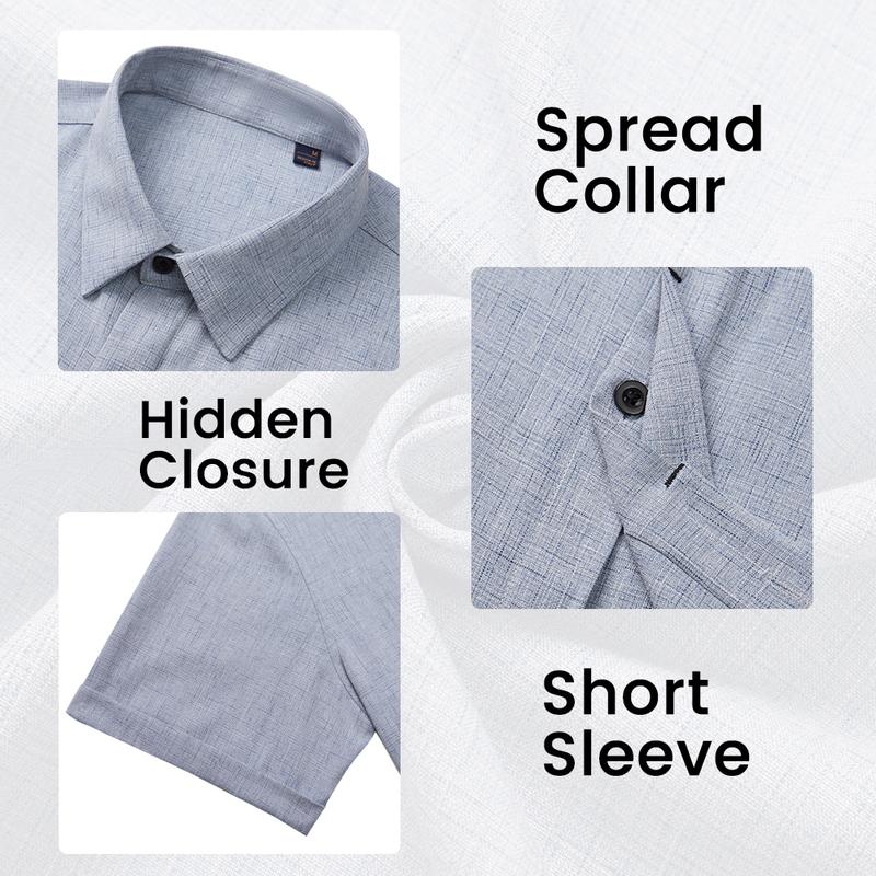 Alimen Mens Linen Shirts Short Sleeve Dress Shirts for Men Lightweight Breathable Linen Fabric Comfortable, Beach Vacation Summer Party Wedding Casual Button Down Shirts Spread Collar Linen Shirts for Men