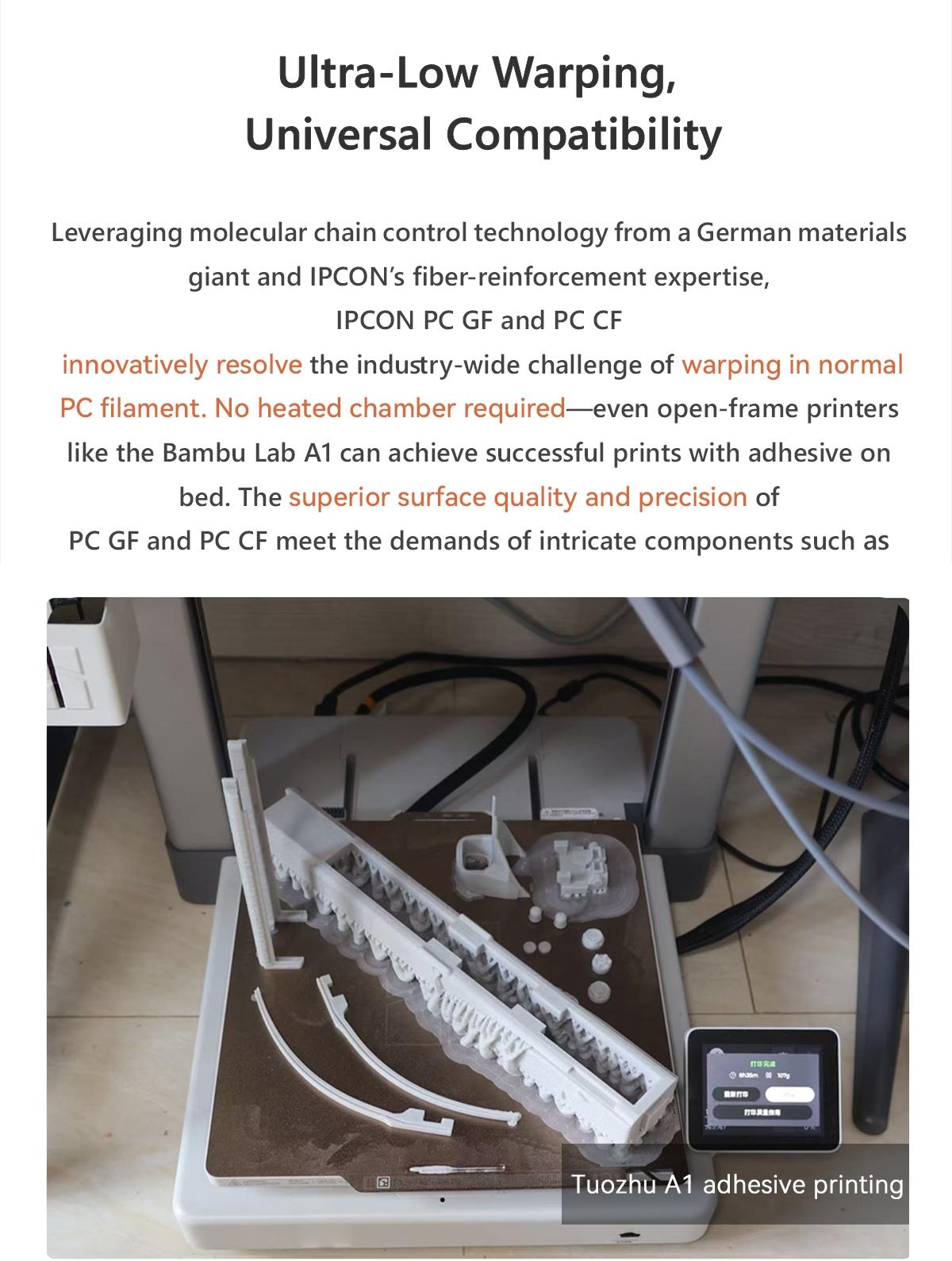 iPCON PC CF 3D Printing Filament, Carbon Fiber Reinforced PC 3D Printer Filament, Ultra-Low Warpage & Water Absorption PC-CF Filament, Rigid & Durable, Enhanced Weather Resistance PC CF Filament With UV-Resistance For Outdoor Structural Parts etc.