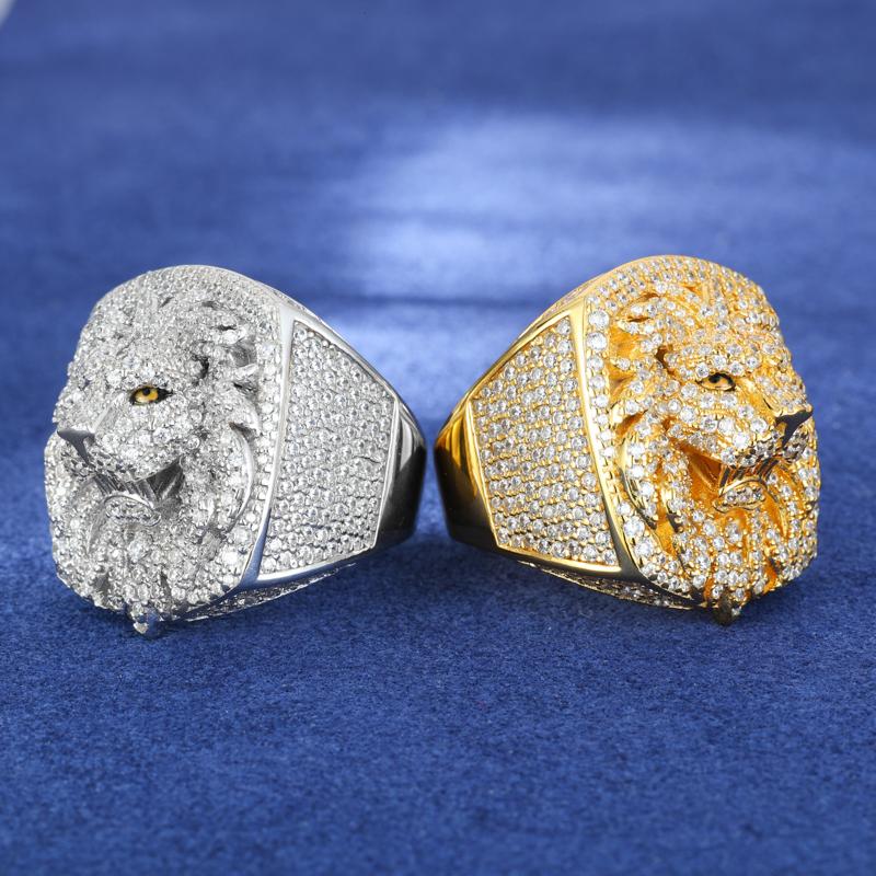 【#R398 】UCCIYO 18K Gold-Plated Lion Ring with Lab-Grown Moissanite S925 Sterling Silver Synthetic Moissanite Ring for Women Men Hip Hop Jewelry Gift