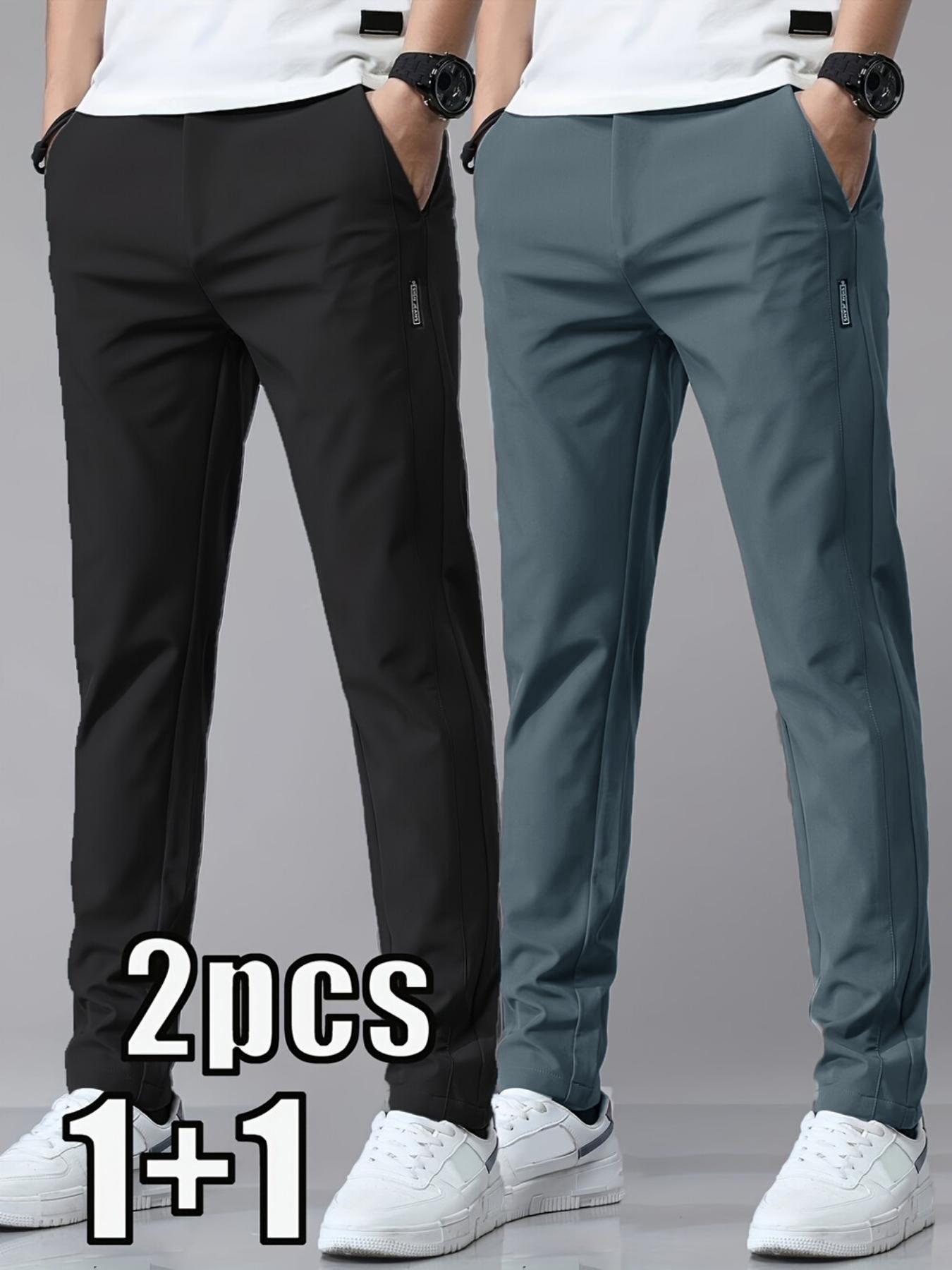Men's Solid Color Casual Pants, Comfortable Regular Fit, Casual Stretch Waist, Daily Use Men's Trousers, Stylish and Versatile Design for Everyday Wear