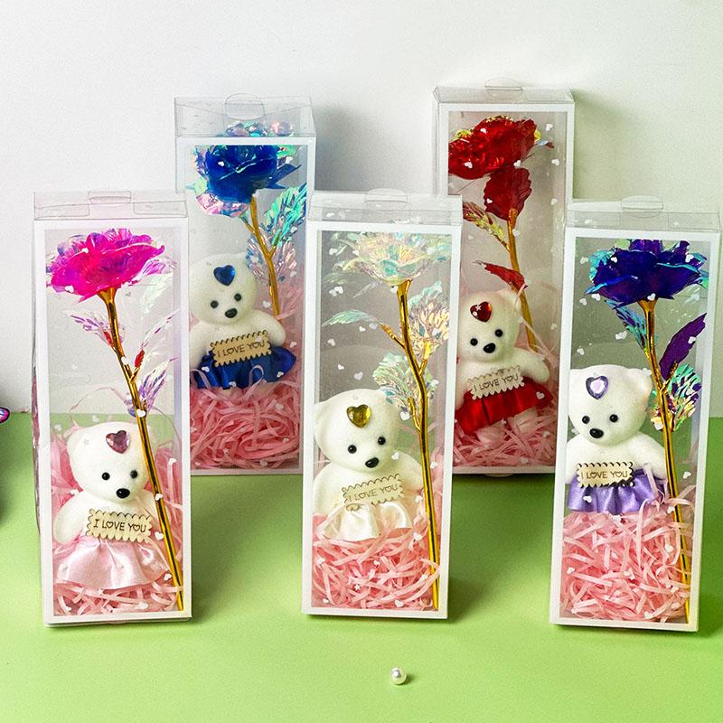 Artificial Flower with Gift Box, 1 Count Cute Bear-Design Flower, Decorative Flower for Home, Party, Wedding and Anniversary