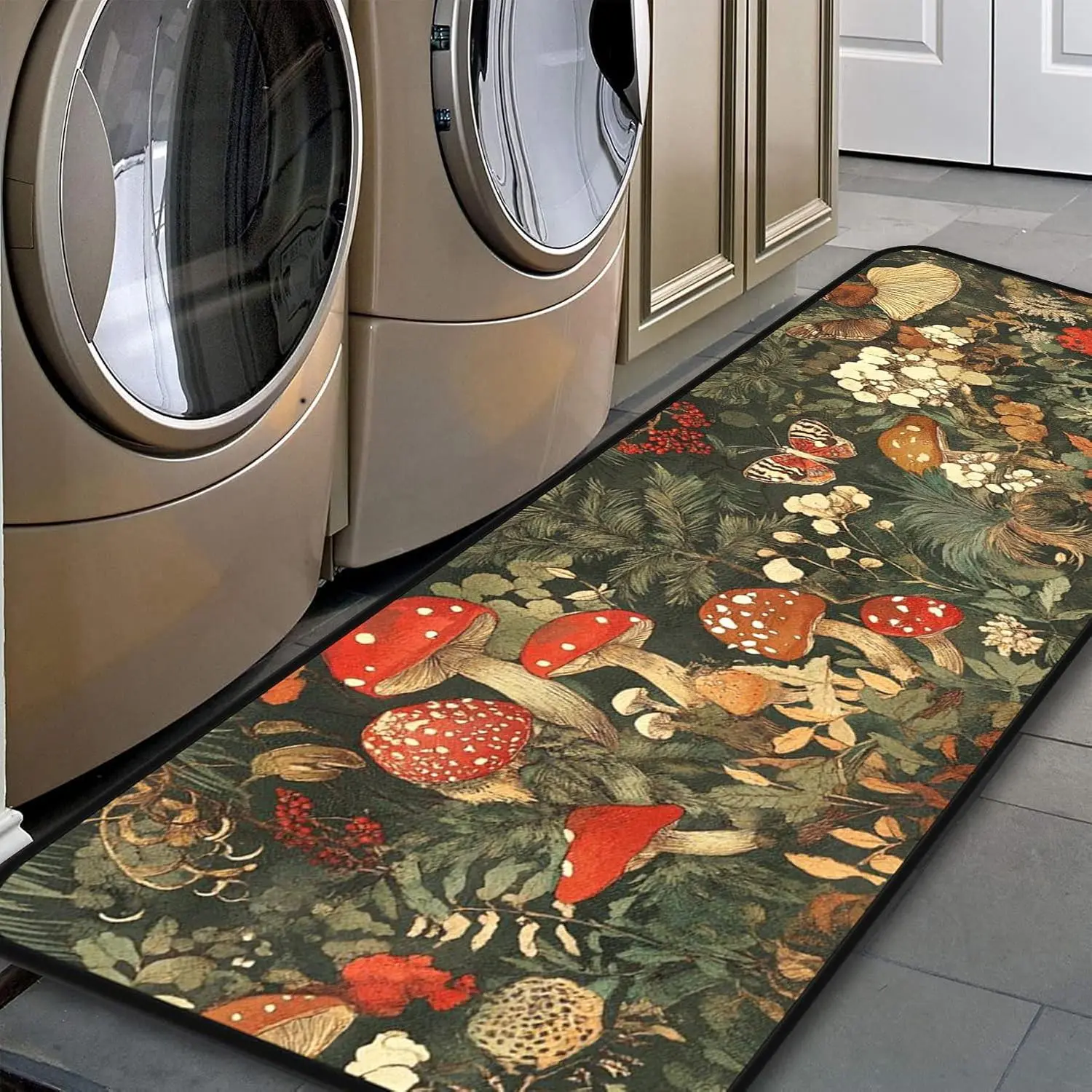Mushroom Kitchen Floor Mat,Laundry Room Runner Rugs 51''x17'',Non-Slip,Floor Mat Runner for Laundry Room, Kitchen,Bathroom,and Mudroom