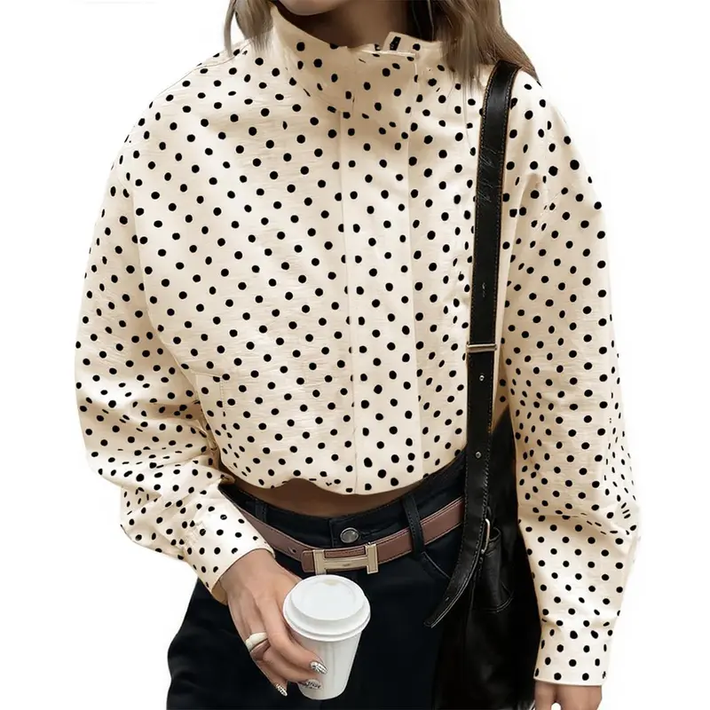 Tankaneo Womens Zip Up Cropped Jackets Polka Dot Oversized Jackets Spring Lightweight Trendy Casual Coats