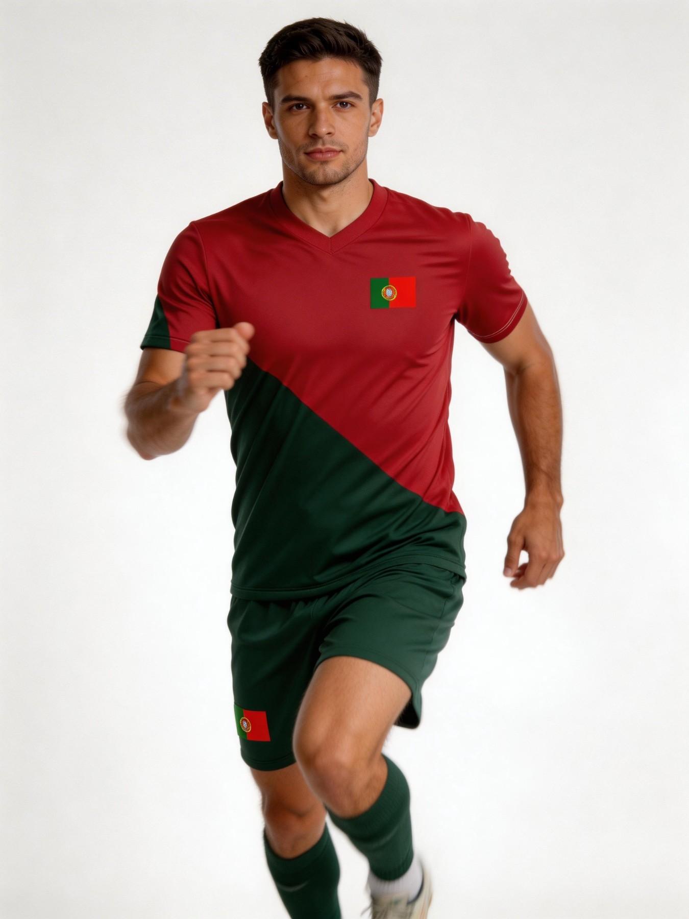 Men's Classic Colorblock Portugal Football Suit Set, Quick-Dry Breathable Training Match Jersey, Adult Team Uniform