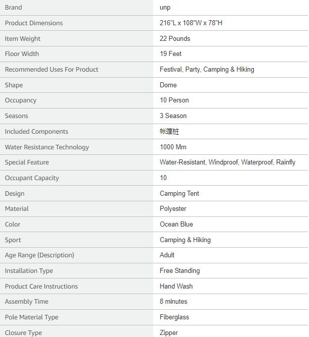 UNP Camping Tent 10-Person-Family Tents, Parties, Music Festival Tent, Big, Easy Up, 5 Large Mesh Windows, Double Layer, 2 Room, Waterproof, Weather Resistant, 18ft x 9ft x78in