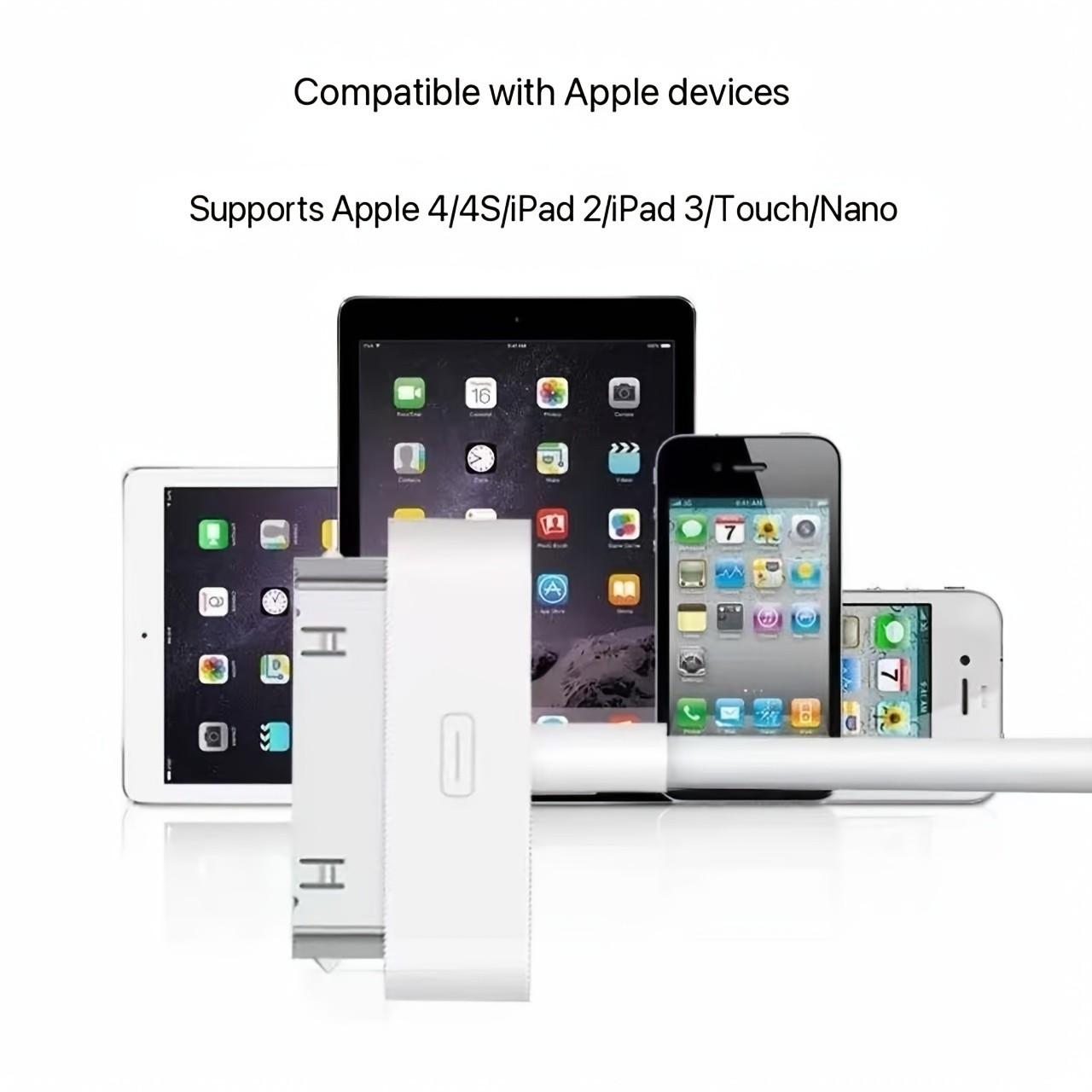 30-Pin USB Charging Cable for iPhone 4s/4/3gs, iPad 1/2/3, Ipod Nano/touch, Data Sync Cable, 1pcs/3pcs, Reliable Connectivity, Connector, Durable