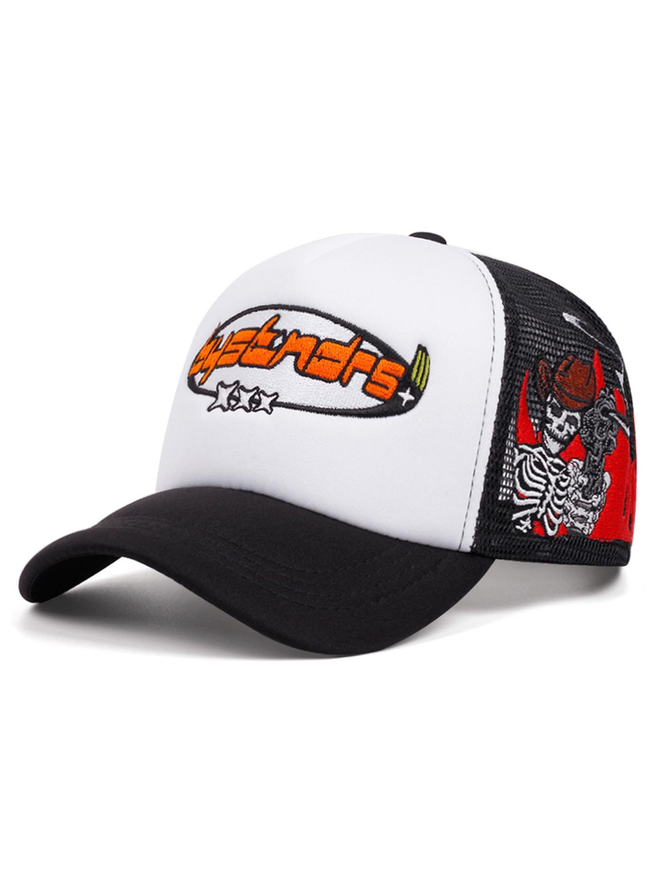 2026 New Personalized Breathable Mesh Hat Three Star Skeleton Gunner Embroidered Trucker Hat Baseball Hat Street Fashion Creative Hip Hop Hat Outdoor Leisure Sports Sunshade Hat Daily Commuting Decorative Hat Male and Female Skateboarding Hat