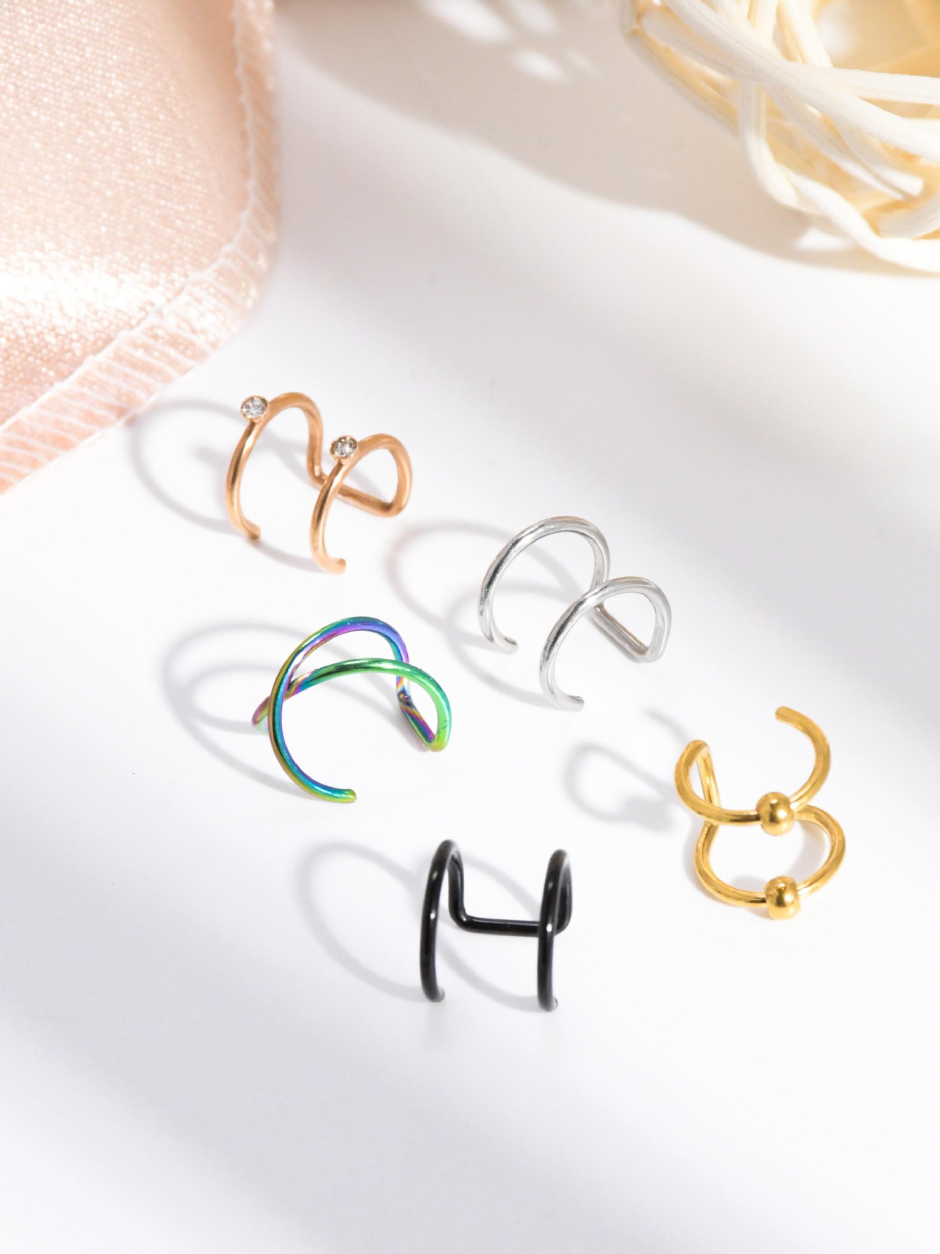 5Pcs U-Shaped Ear Cuff & Lip Clip Set – Rounded Tip Non-Scratch, No Piercing Cartilage Hoop, Fake Lip Ring, Adjustable 5 Colors, Singles Day New Year Gift