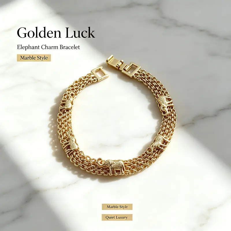 Women's 7 in Gold-Plated Elephant Charm Bangle - Minimalist Dainty Charm Bracelets for Adults, 7 inches Everyday Wear Jewelry, Fits Most Wrist Sizes, Lucky Birthday/Wedding Accessory
