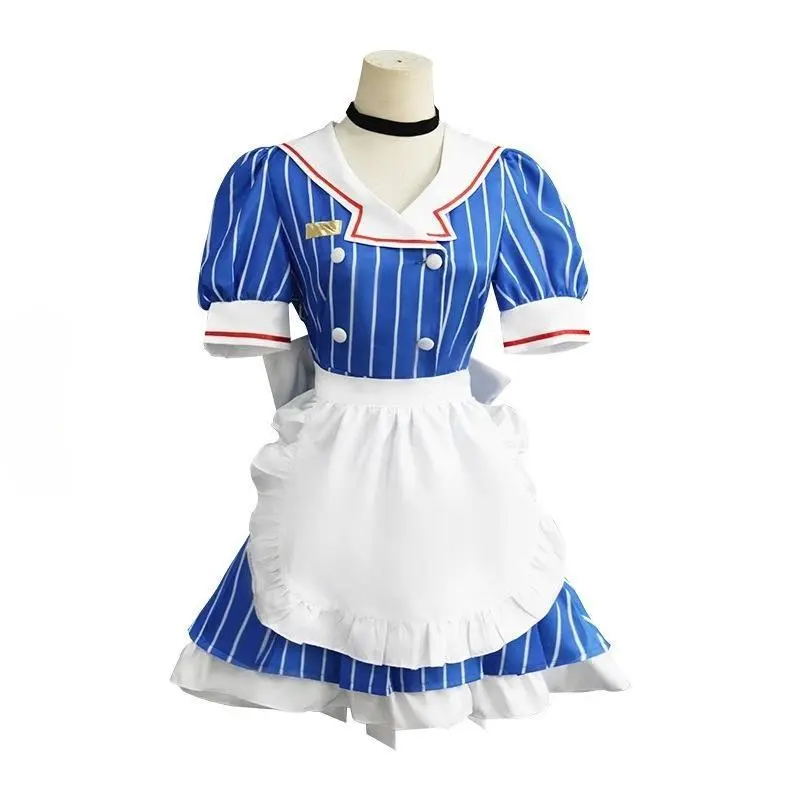 Miku Cosplay Costumes Anime Mesmerizer Uniform Women Striped Maid Dress Hat Apron Suit Halloween Christmas Carnival Party Dress