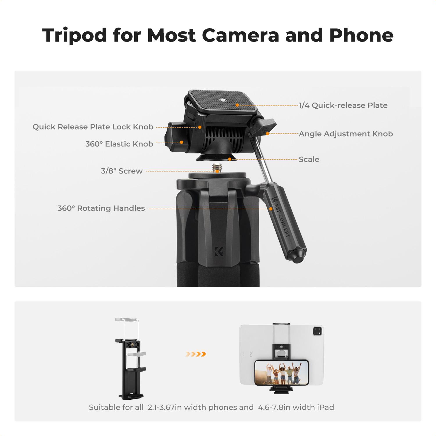 【K&F CONCEPT】K&F Concept Camera Tripod, 75" Lightweight Portable Travel Outdoor DSLR Tripods for Camera Phone Video Recording Tripod Stand, Cellphone Clip for Smartphone Live Streaming Vlog, Black, deskmount 【K&F CONCEPT】K&F Concept Camera Tripod, 75" Lightweight Portable Travel Outdoor DSLR Tripods for Camera Phone Video Recording Tripod Stand, Cellphone Clip for Smartphone Live Streaming Vlog, Black, deskmount