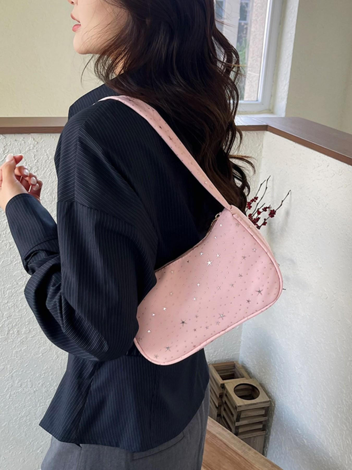 Single Shoulder Bag with Star Pattern Decoration, Simple Casual Style, Versatile and Fashionable, Pure Color Design, Perfect for Daily Use