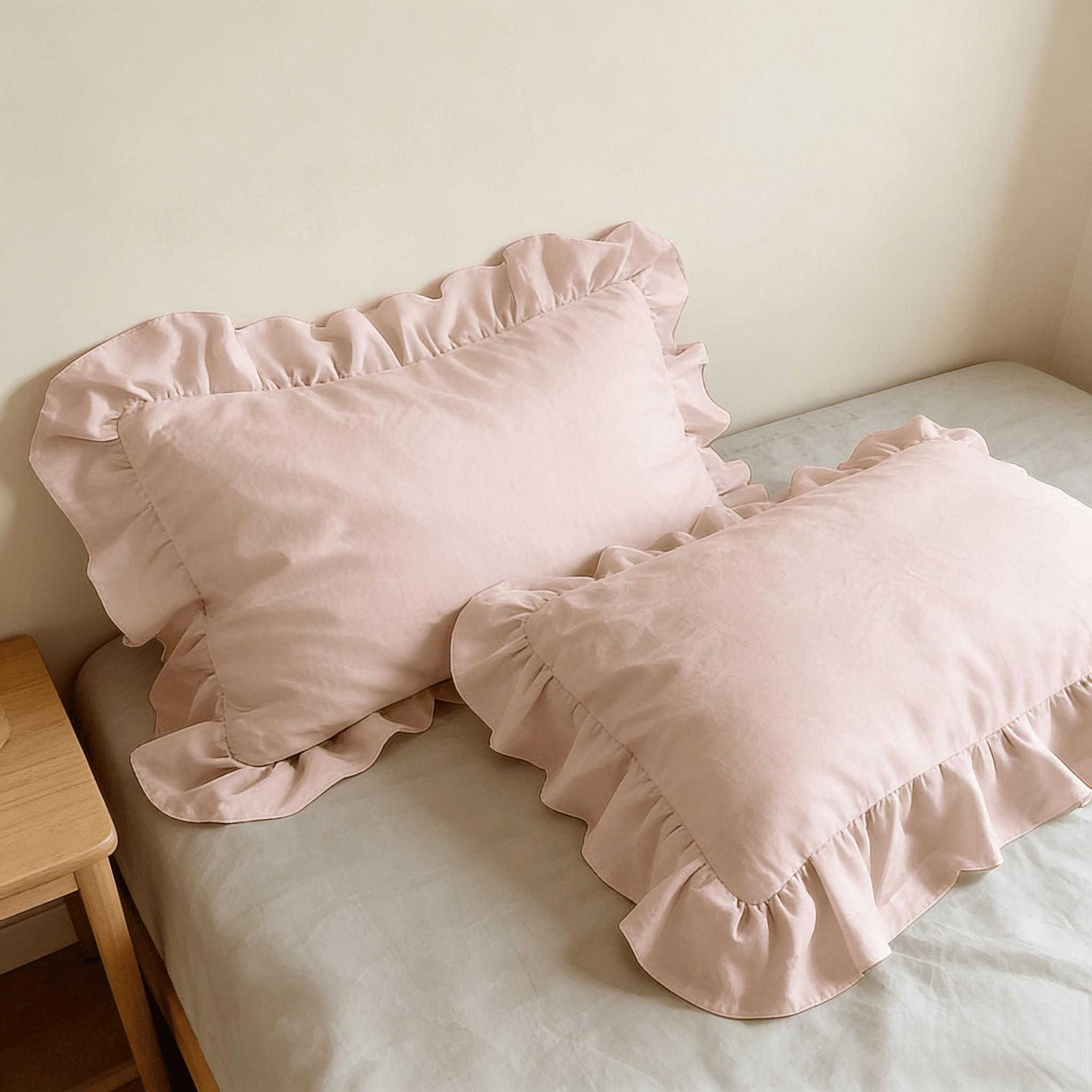 2pc Vintage Ruffle Flower Pillowcases, Pure Color Style, No Filling, Suitable for Bedroom Decor, Sofa Cushion, Bed Pillowcases Decoration