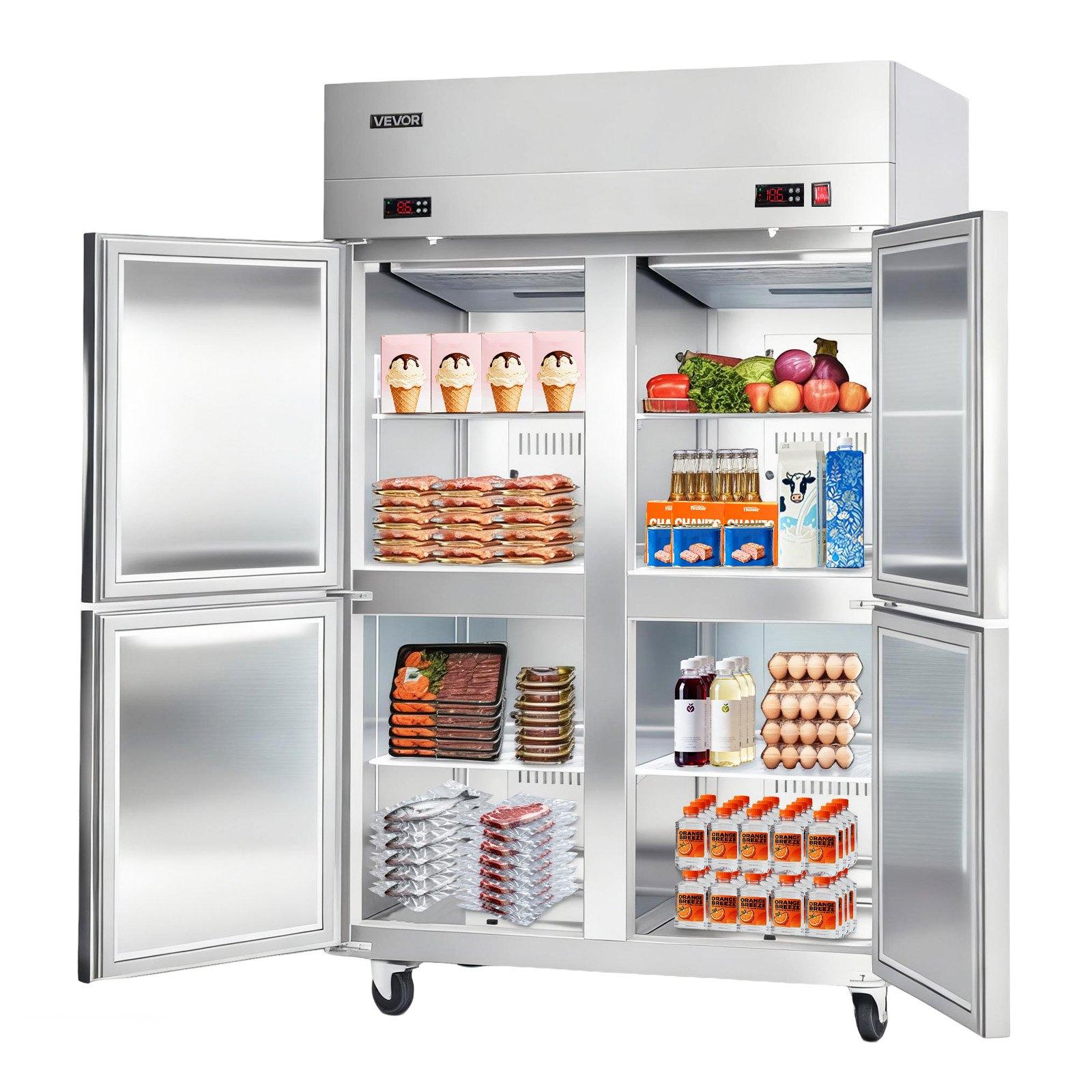 Commercial Refrigerator and Freezer Combo 48"W, 31 Cu. Ft Stainless Steel Upright Freezer/Refrigerator with 4 Doors, Auto-Defrost, 6 Adjustable Shelves, UL Certified