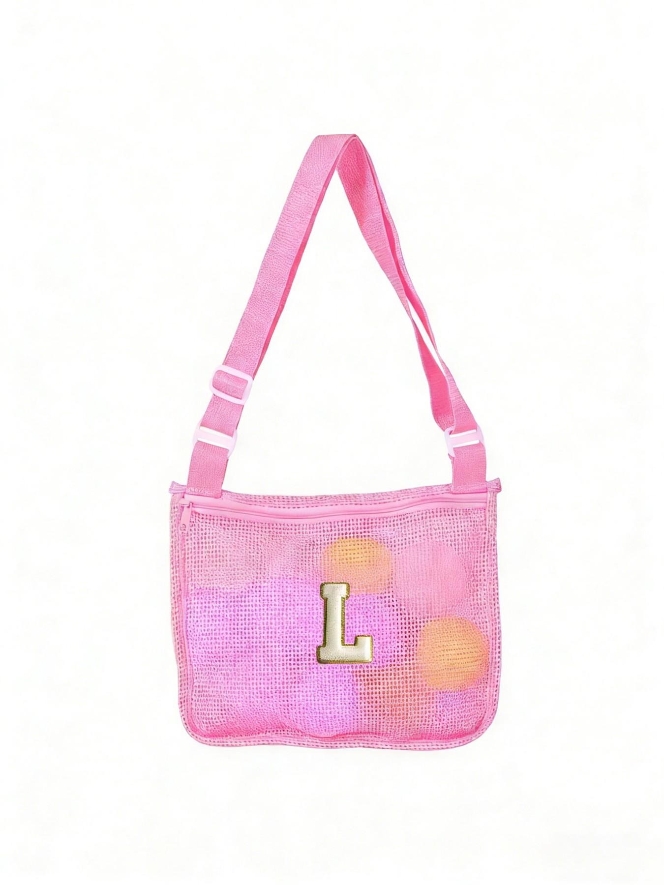 Letter Beach Mesh Bag, Shell Storage Pouch, 30cmx25cm, Unisex Swimming Accessory, Ideal for Vacations, No Ocean Balls Included