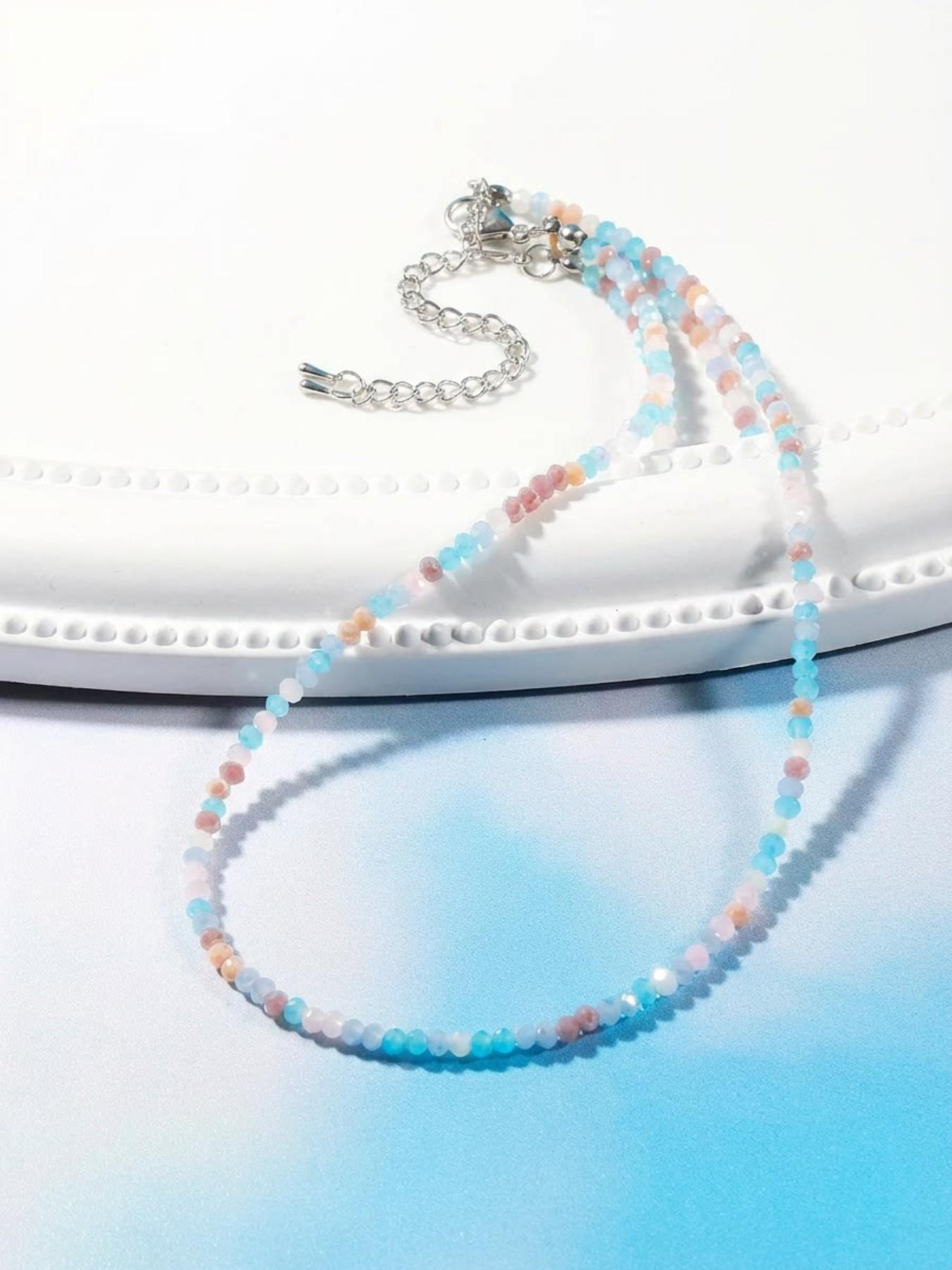 Boho Gradient Beaded Necklace, Fresh Healing Style, Natural Stone Texture, Lightening Soft Daily Jewelry, Student/commute Accessory