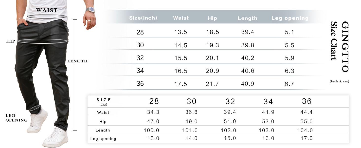 GINGTTO Mens Slim Fit Pants Stretch Pu Faux Leather Motorcycle Biker Pants